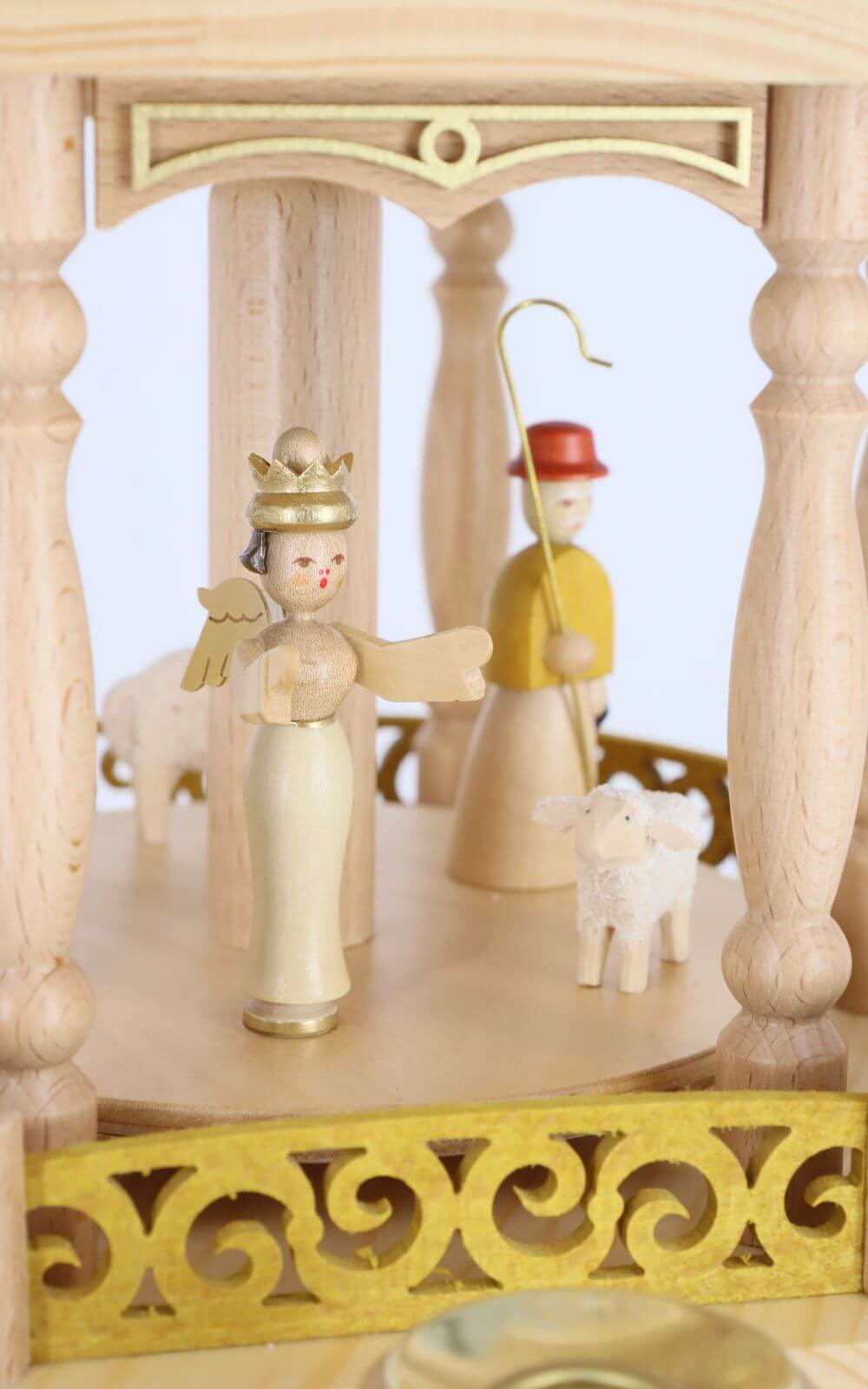 Christmas pyramid Nativity, 4-tier, natural with gold decorations by Richard Glässer_7