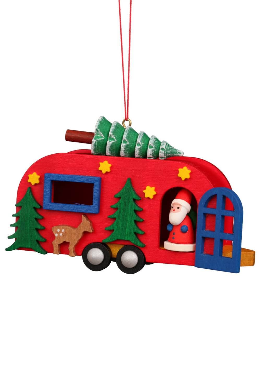 German Christmas Tree Ornament Santa in Caravan by Christian Ulbricht, Made in Germany