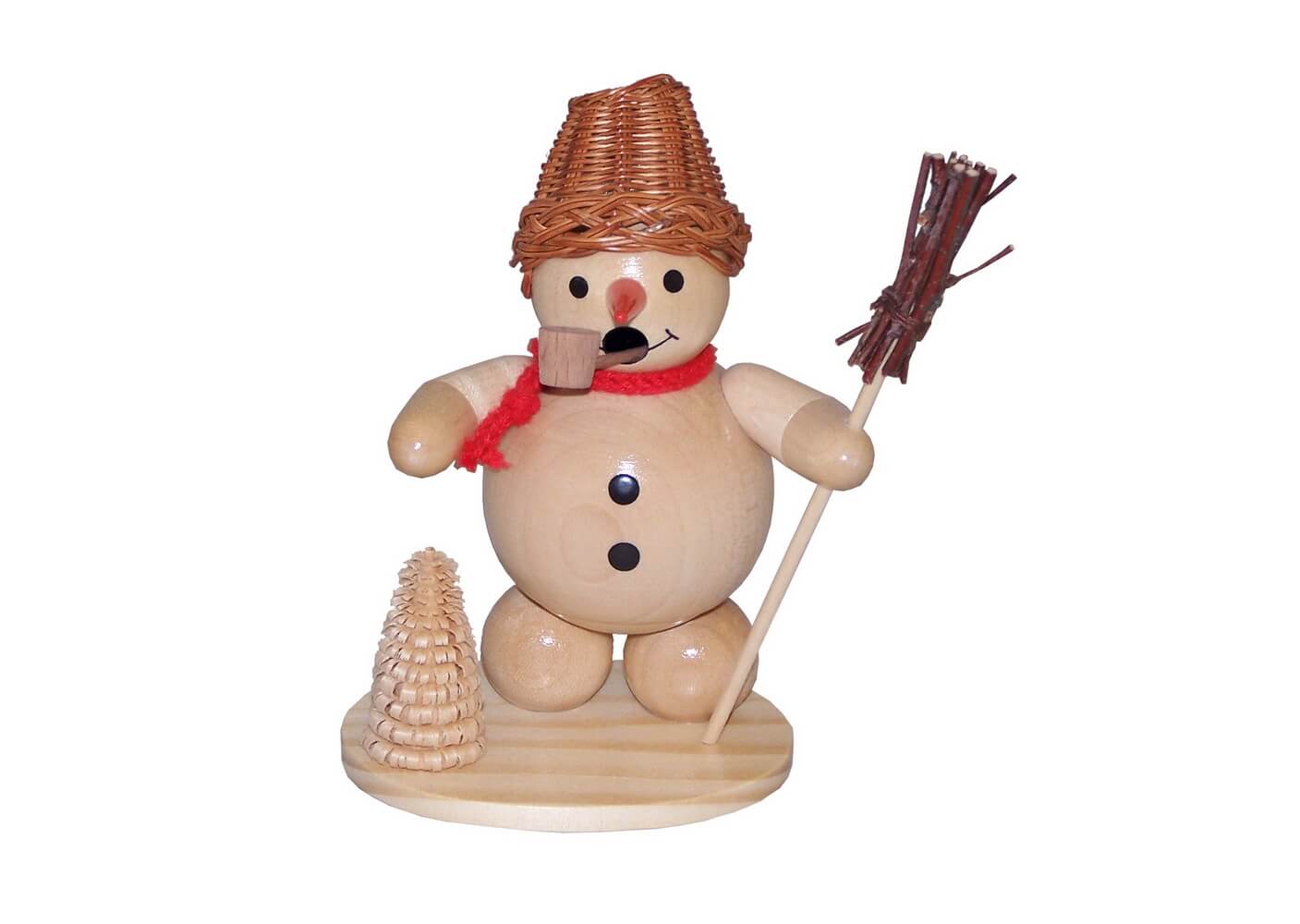 Smoking man snowman with basket, nature, 12 cm by Ralf Zenker