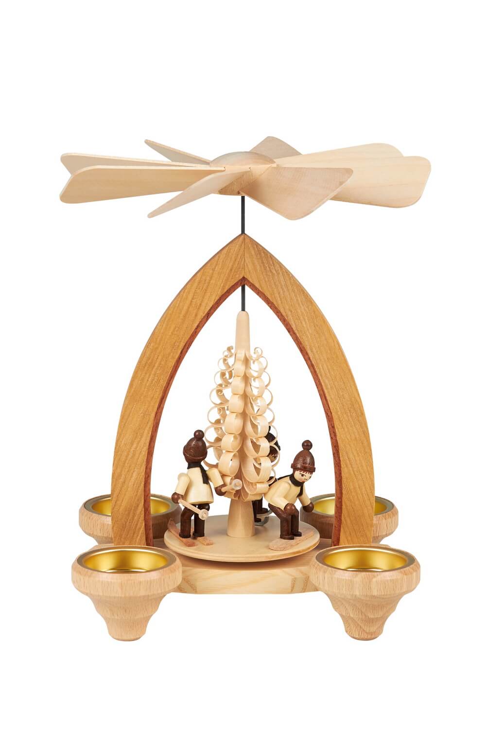 Christmas pyramid for tea lights with winter sportsman, 26 cm, natural by Heinz Lorenz