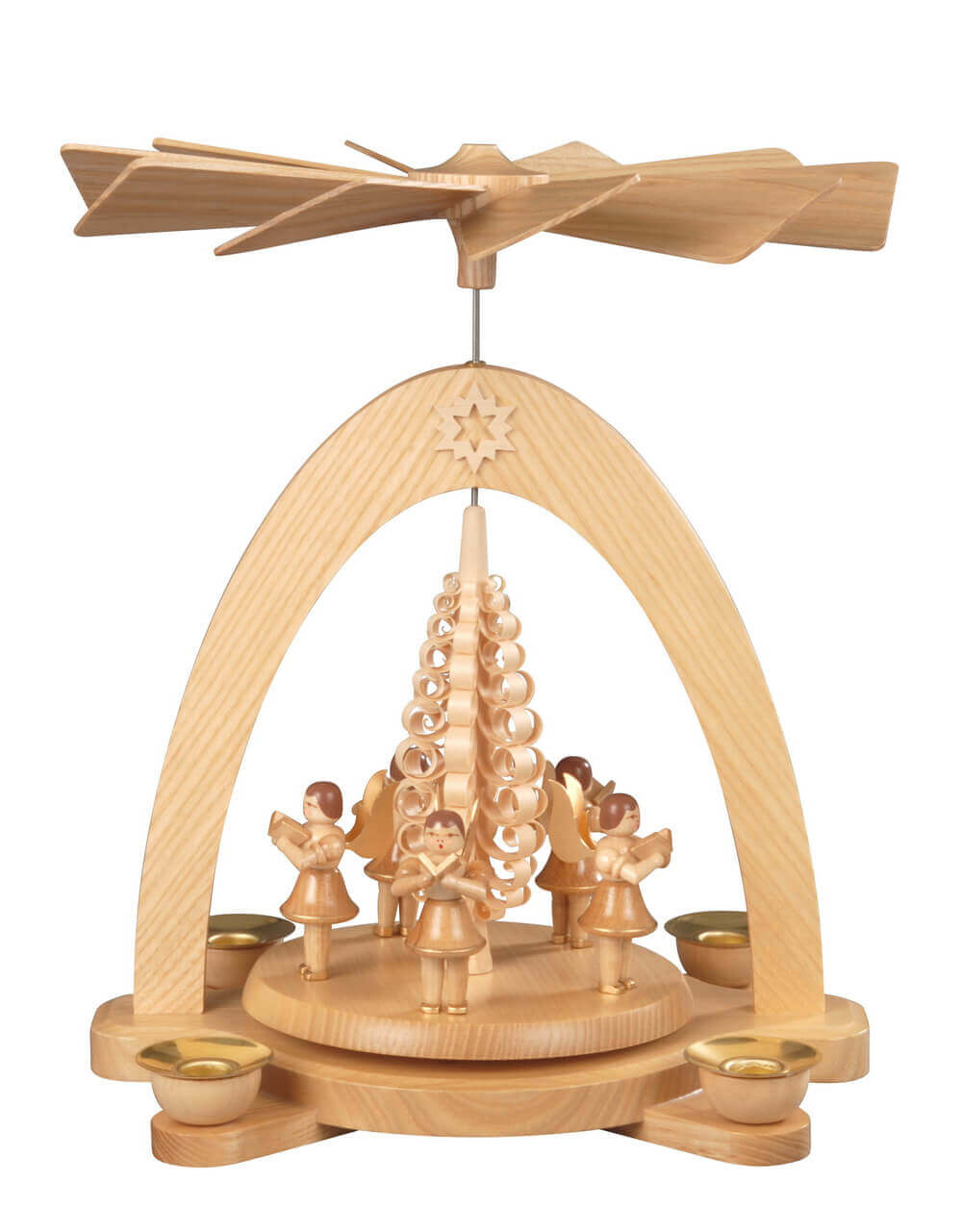 Christmas pyramid with 5 angels, natural, 28 cm by Albin Preißler