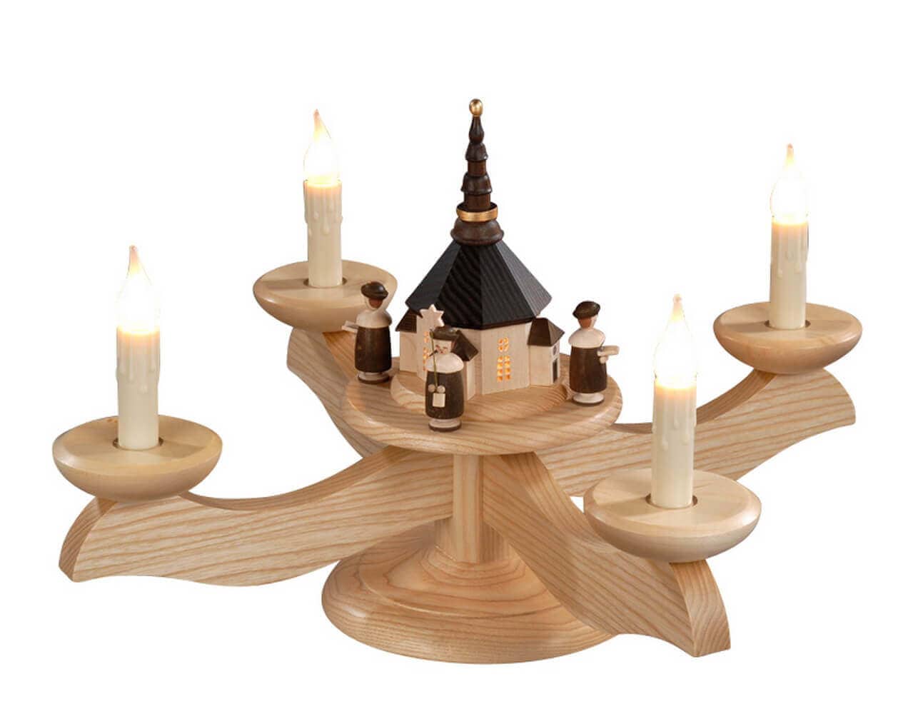 Advent candlestick Seiffen church and Kurrende, electrically illuminated by Albin Preißler