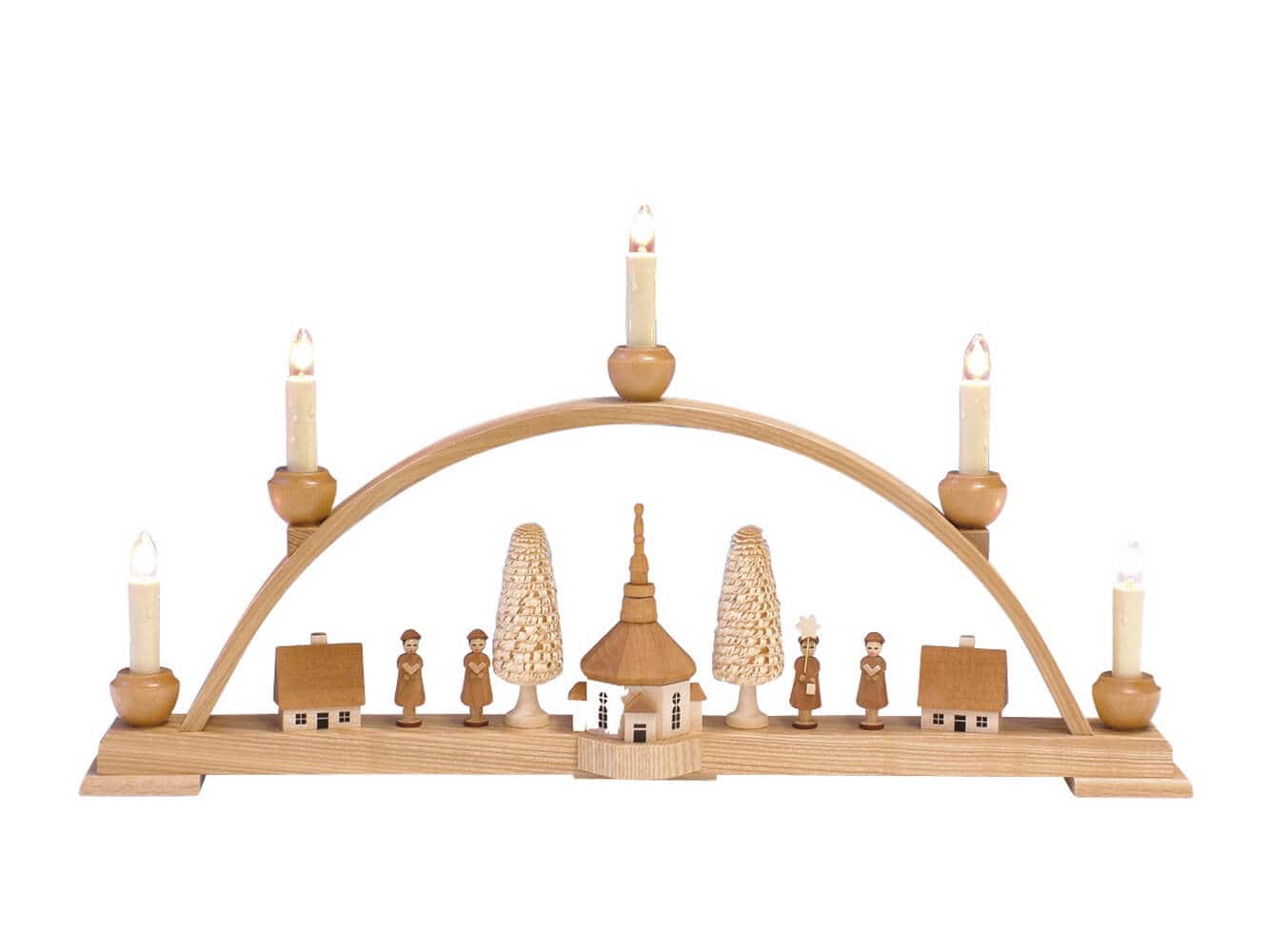 LED candle arch with Seiffen church, 53 cm by Knuth Neuber