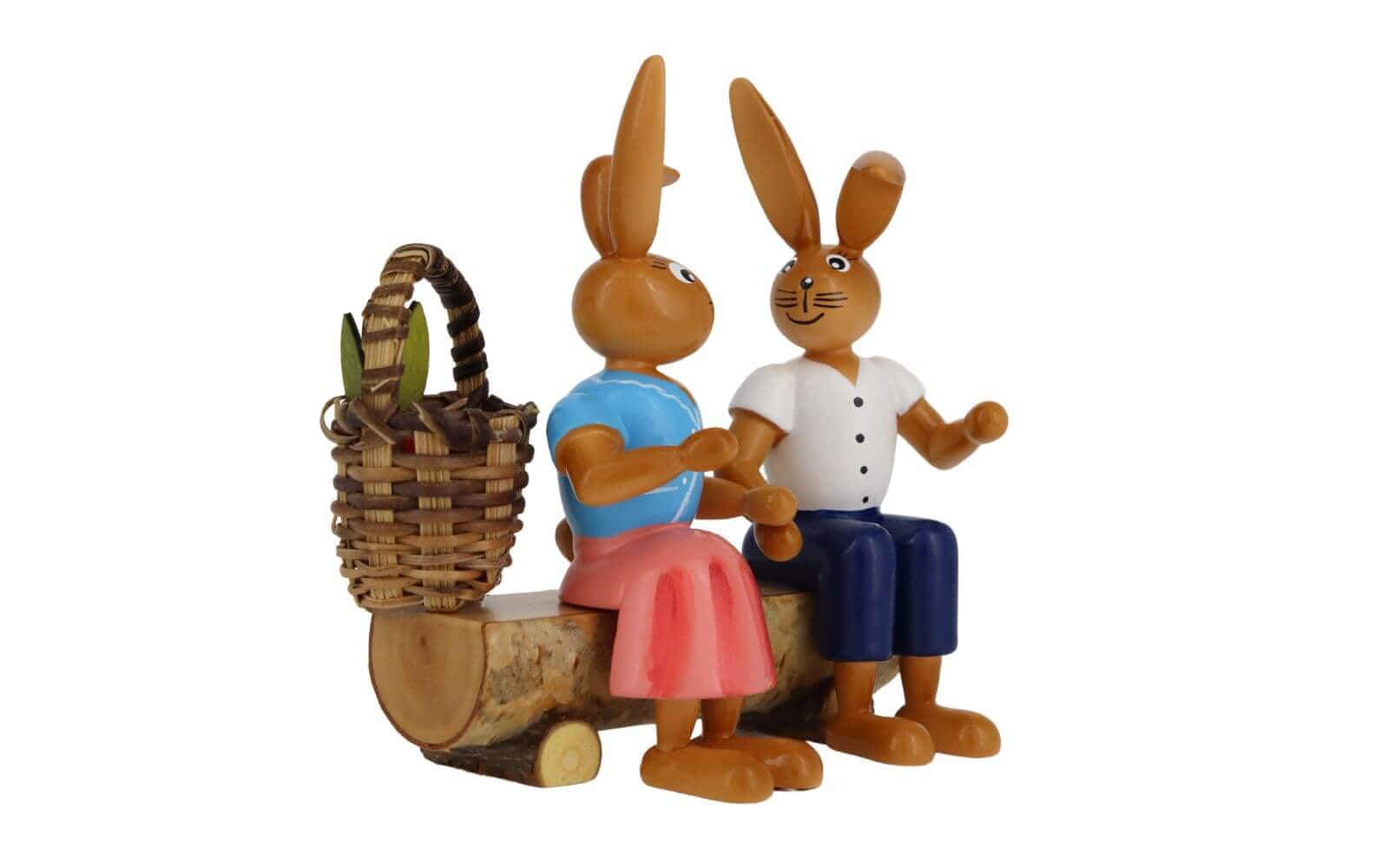 Easter bunny couple on bench, 9 cm by Holzkunst Gahlenz