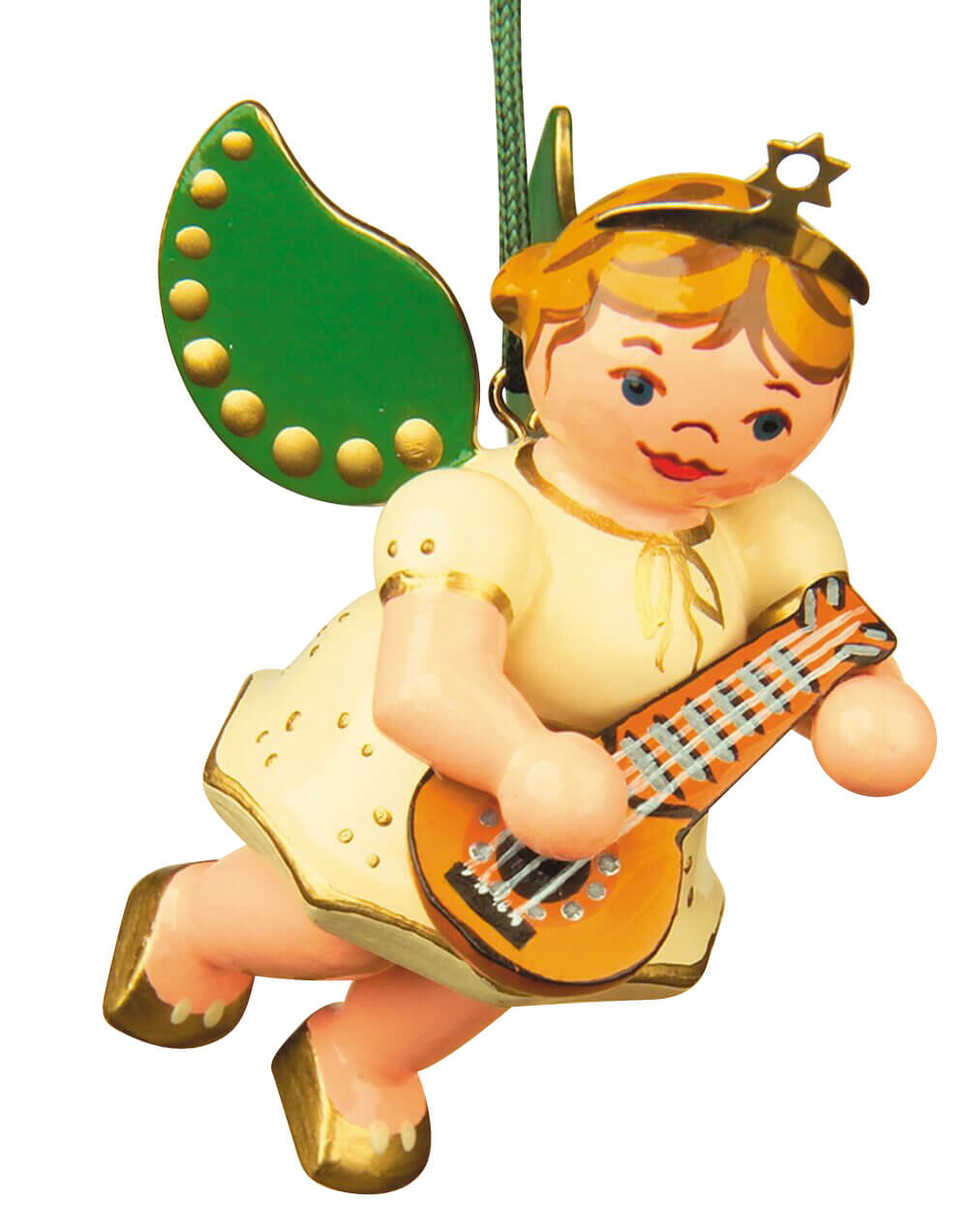 Christmas tree decoration Christmas angel with mandolin, 6 cm, colored by Hubrig Volkskunst
