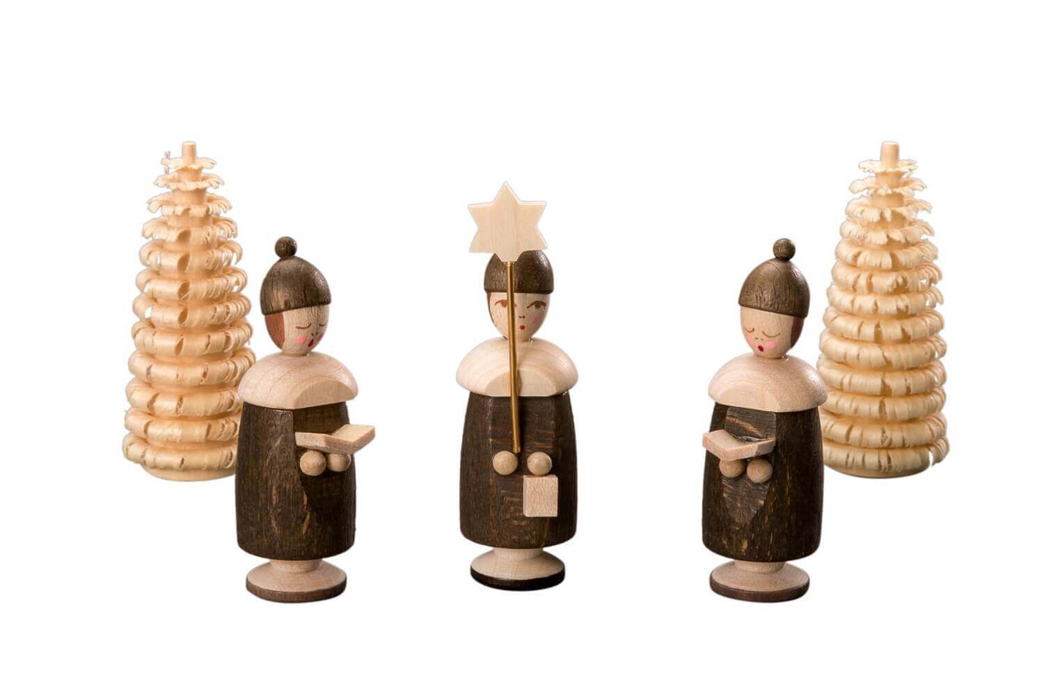Currents figures with cap, 3 pieces and 2 Ringelbäumchen, nature of Albin Preißler