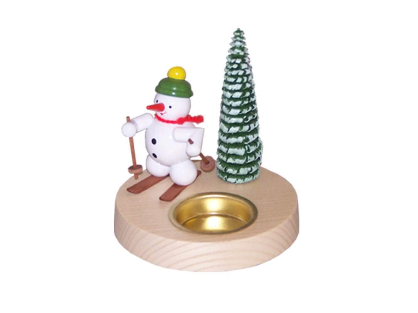 Candle holder for tea lights with snowman on skis, colored, 10 cm by Ralf Zenker