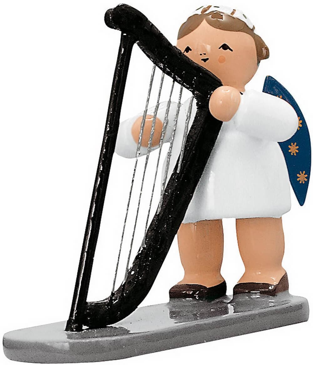 Miniature Christmas angel with harp, 5 cm, colored by KWO