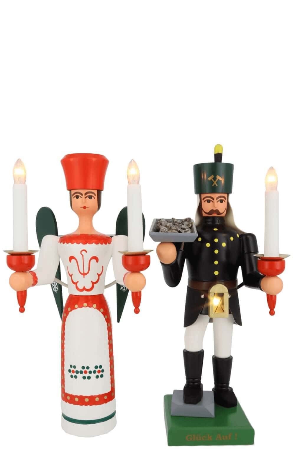 Angel and miner, 34 cm / 13,4 inch with ore bowl and belly lamp, electrically illuminated by SEIFFEN.COM_1