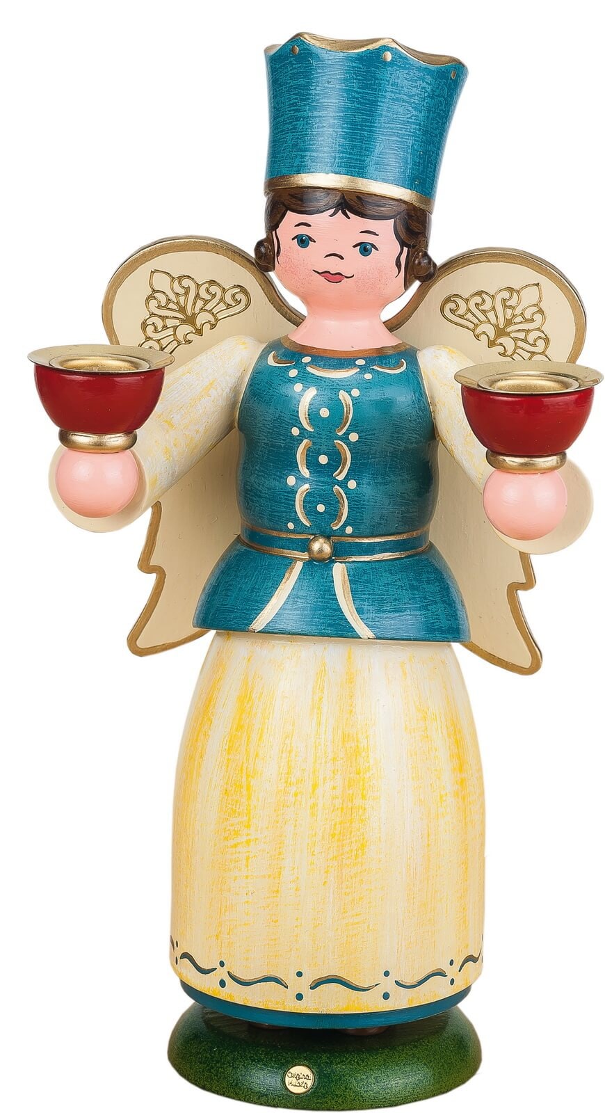 Christmas angel for wax candles, 22 cm, colored by Hubrig Volkskunst