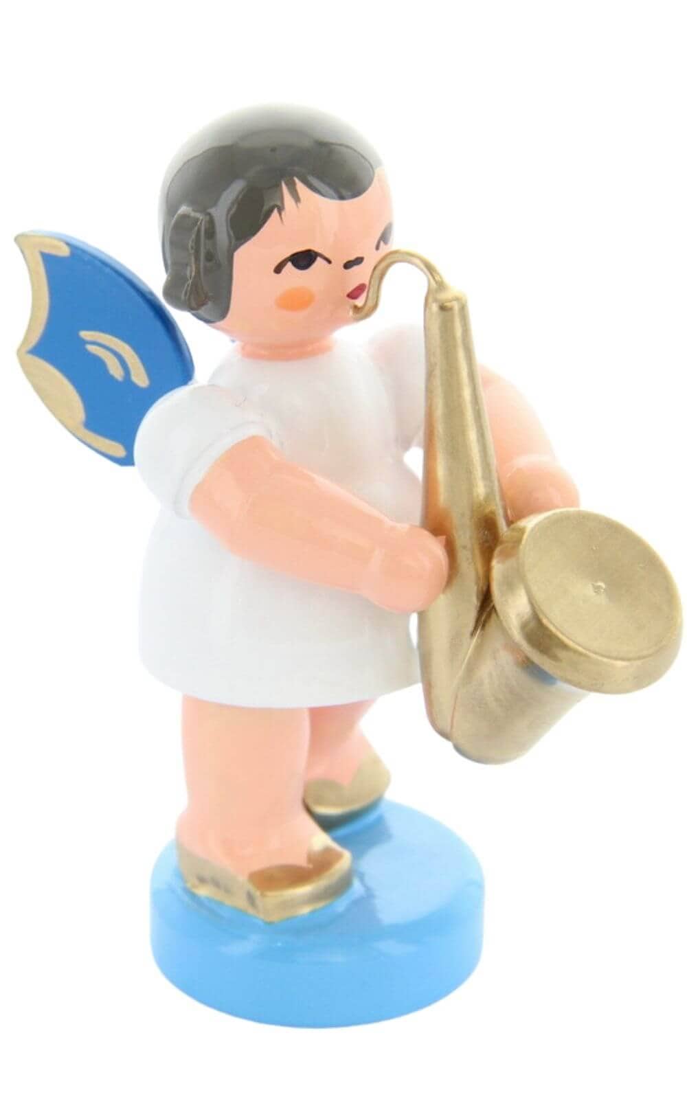 Christmas angel with saxophone and blue wings by Figurenland Uhlig GmbH