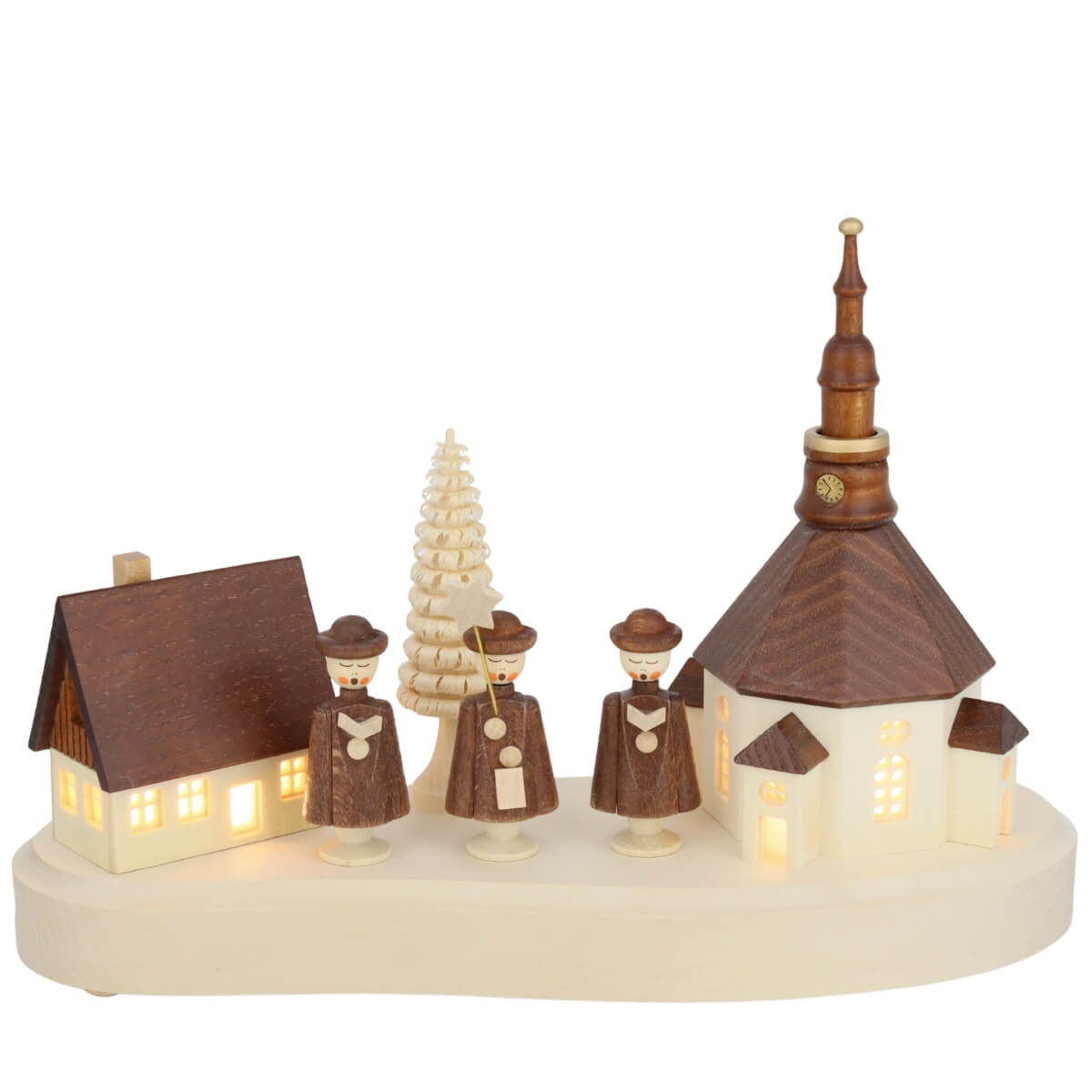 Pedestal Seiffen village with Kurrende, electrically illuminated by SEIFFEN.COM