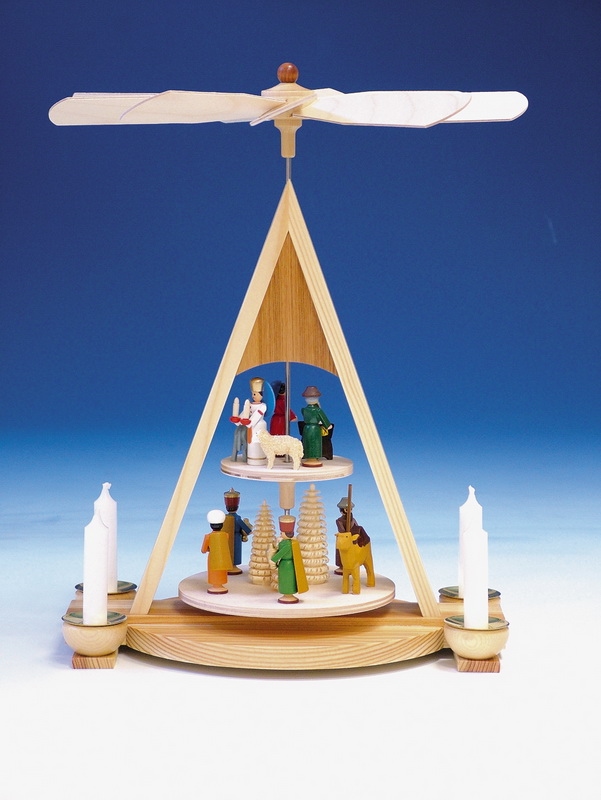 Weihnachtspyramide mit Geburt, bunt, 2 - stöckig von Knuth Neuber