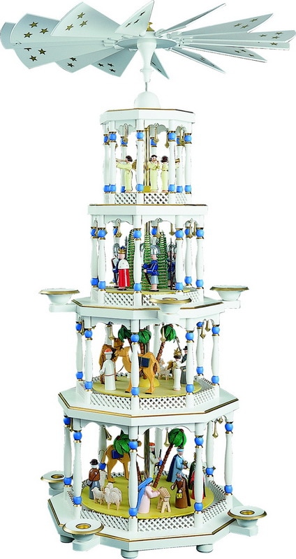 Christmas pyramid of the Nativity of Christ, 4-tiers, white by Richard Glässer_1