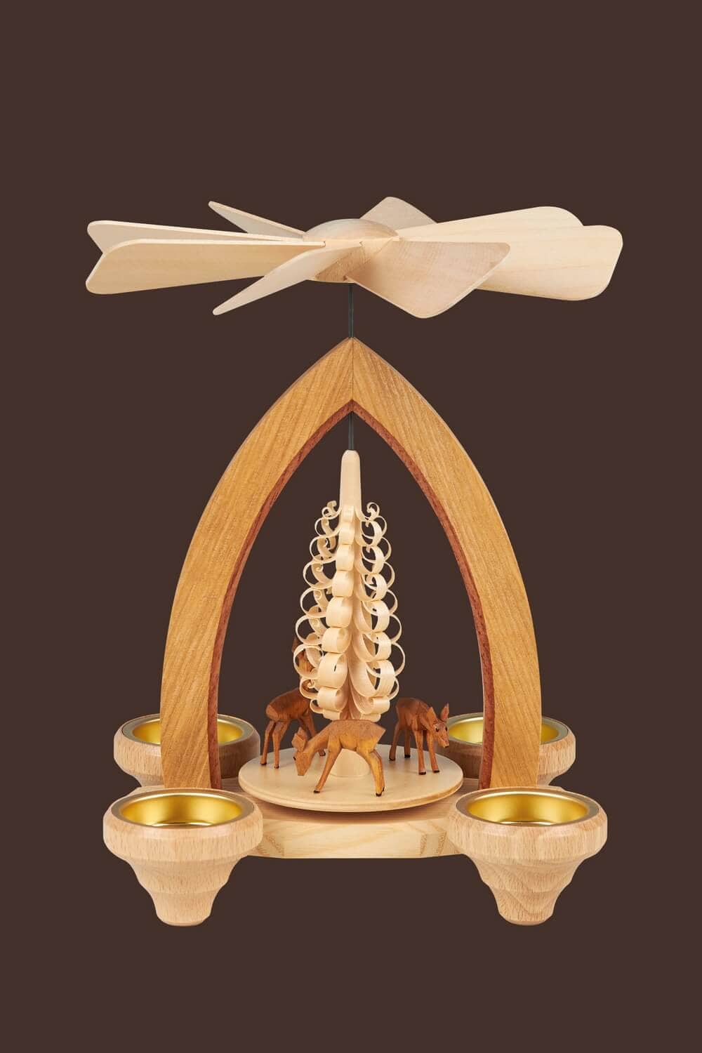 Weihnachtspyramide & Teelichtpyramide mit Rehen, 26 cm, Heinz Lorenz Olbernhau/ Erzgebirge_Bild2