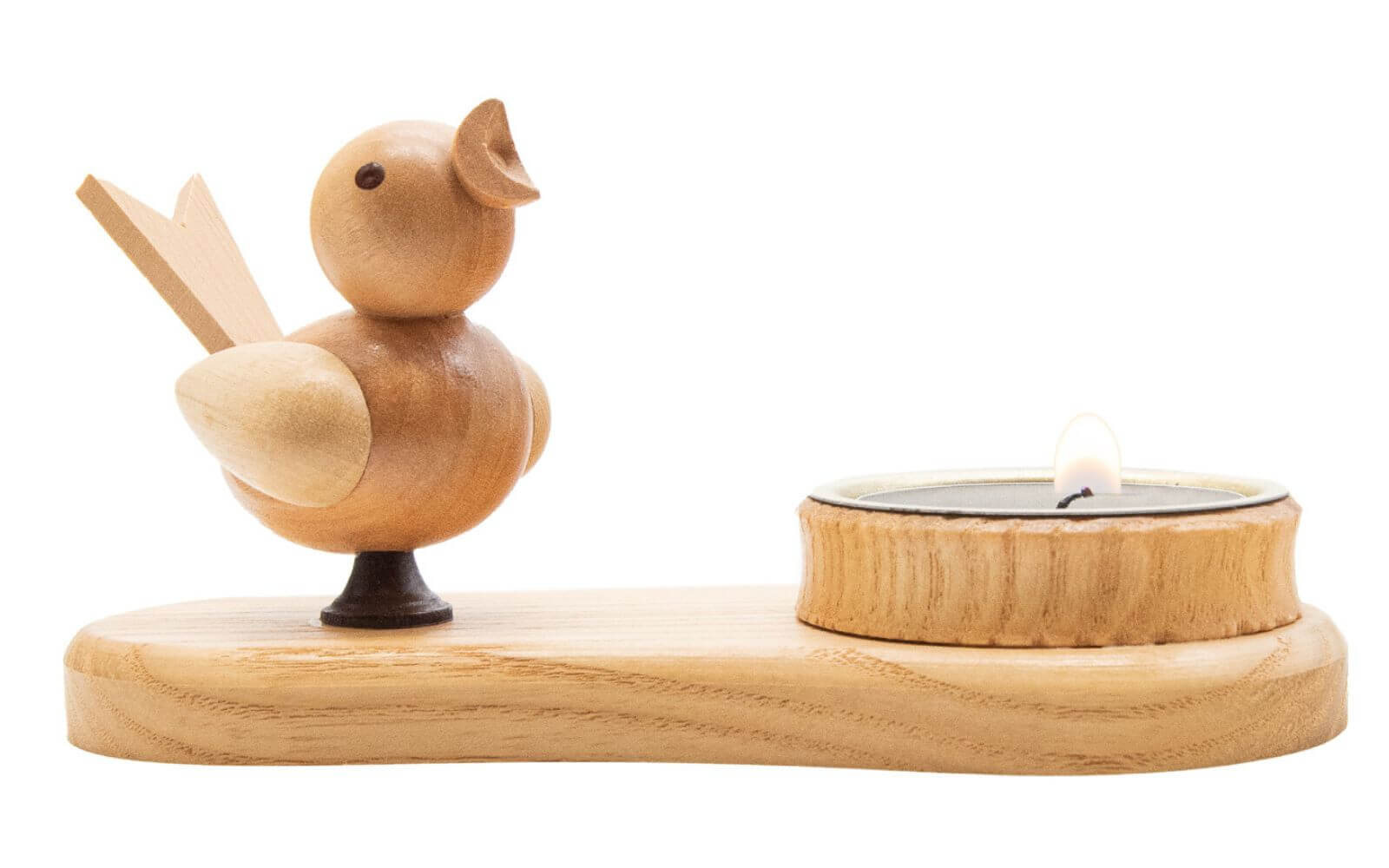 Candle holder for tea lights with bird, natural by toy maker Günther