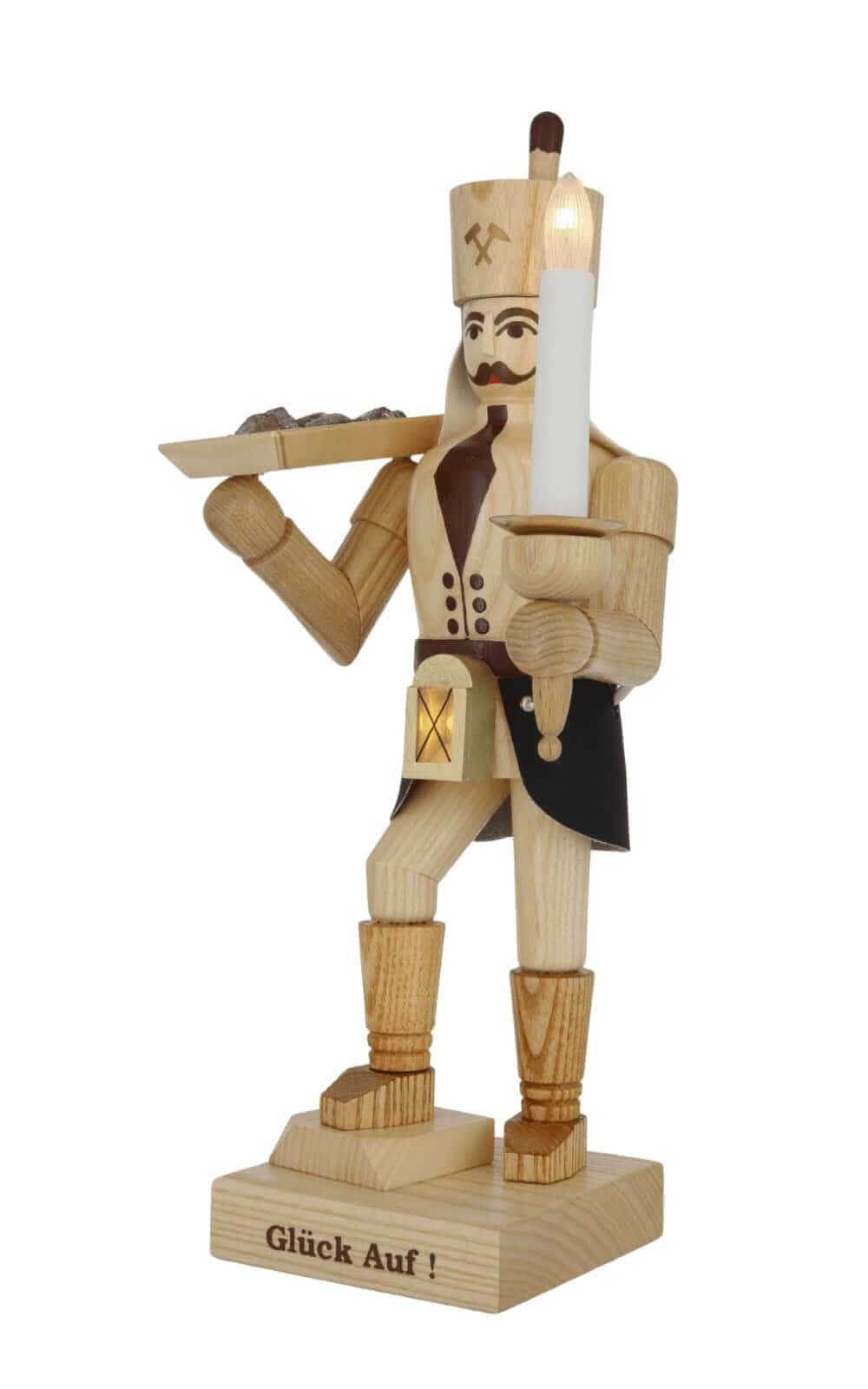 Miner with ore pan and miner's lamp, natural, 34 cm / 13,4 inch from SEIFFEN.COM_3