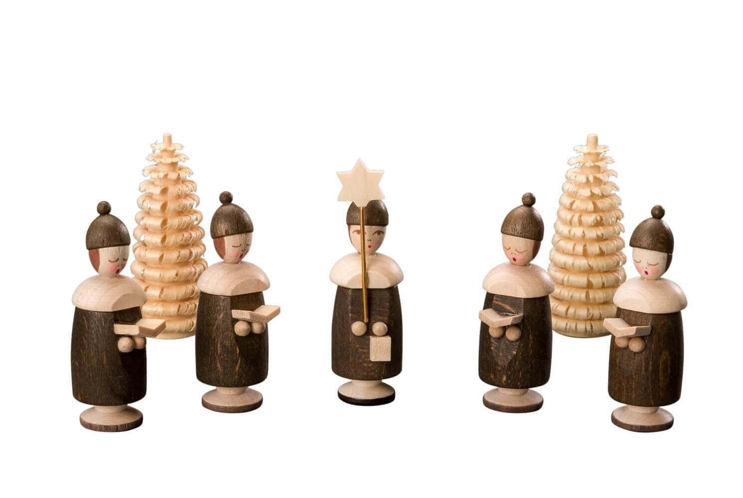 currents figures with cap, 5 pieces and 2 Ringelbäumchen, nature of Albin Preißler