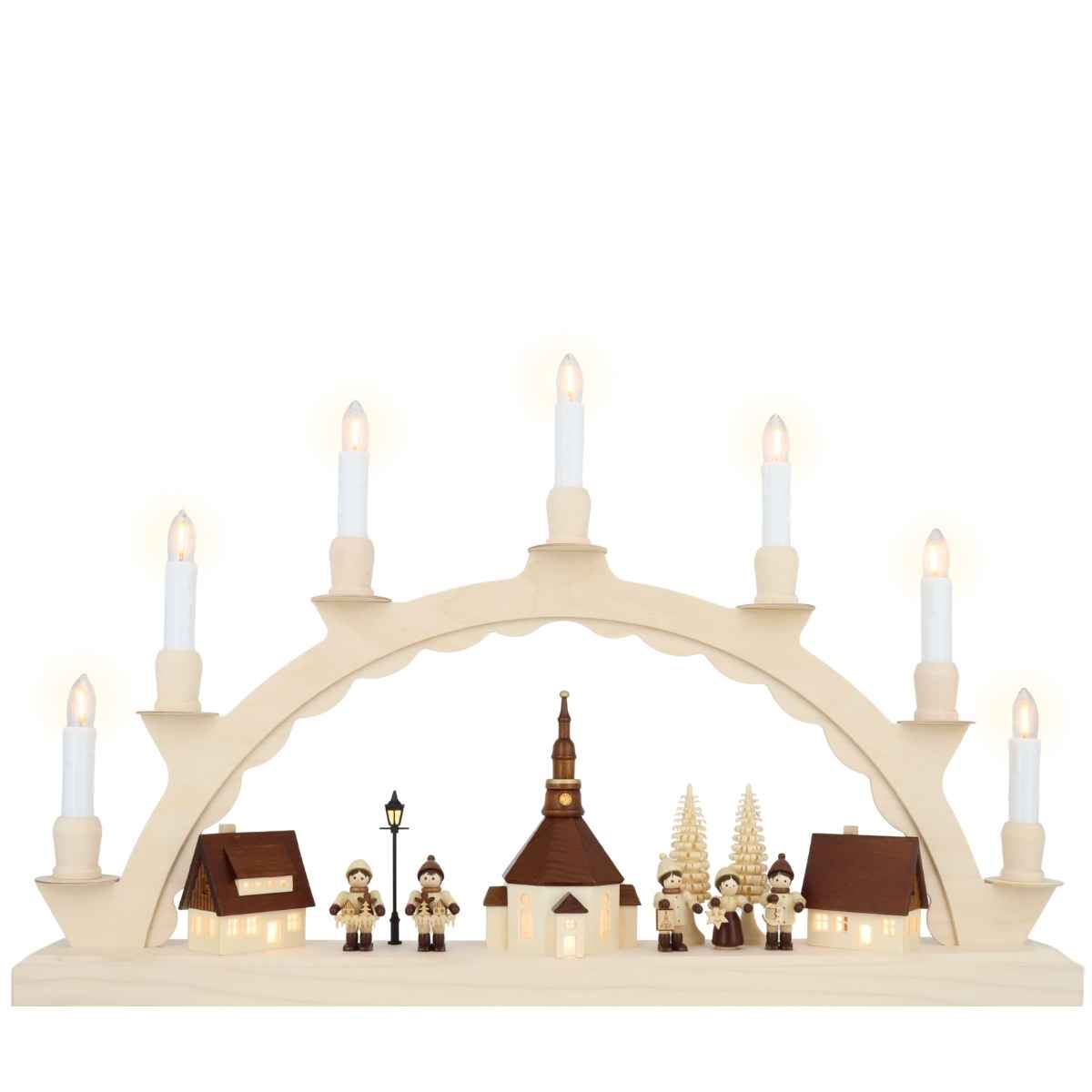 Candle arch Seiffen village with Romy Thiel children, LED, 50 cm by SEIFFEN.COM