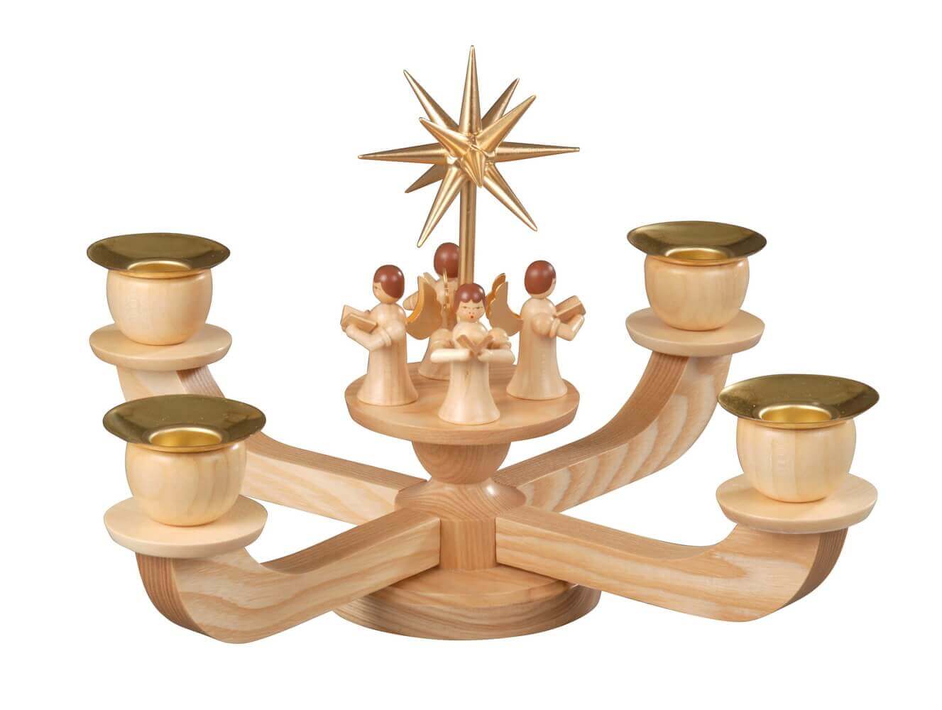 Advent candlestick, natural with 4 standing angels by Albin Preißler