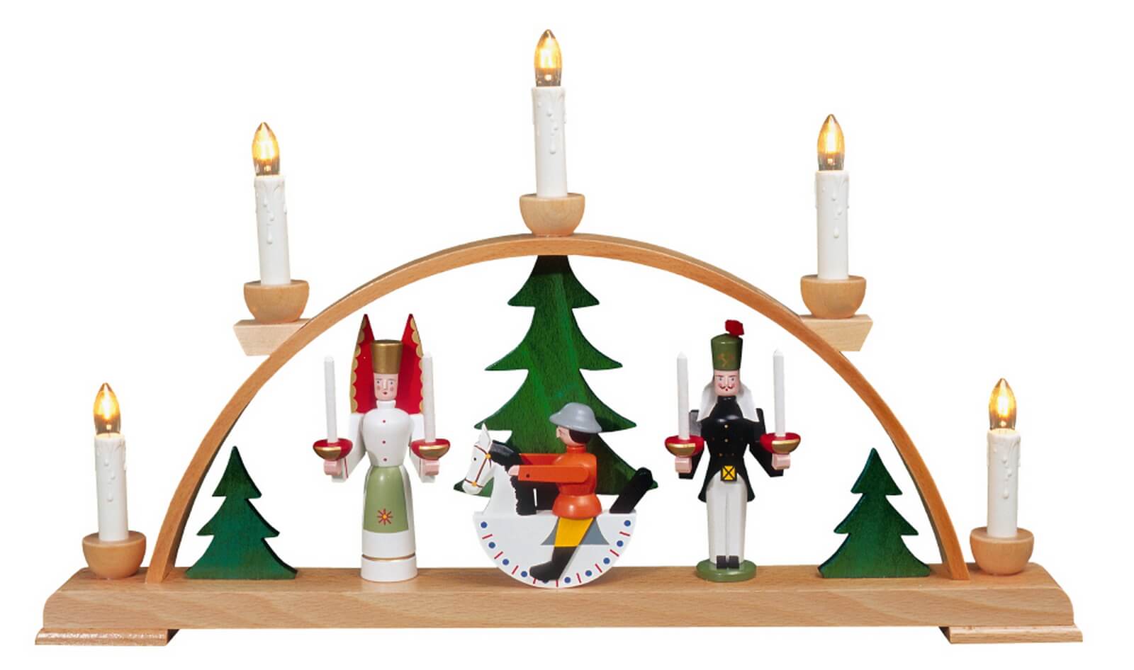 Candle arch Seiffen motif with white candles by Eckert