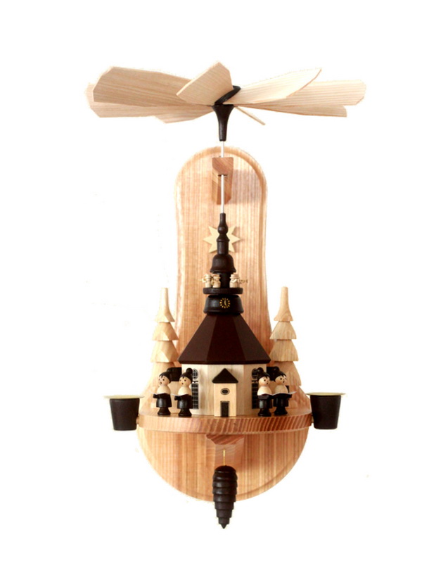 Christmas pyramid - Wall pyramid with Seiffen church, natural by toy maker Günther