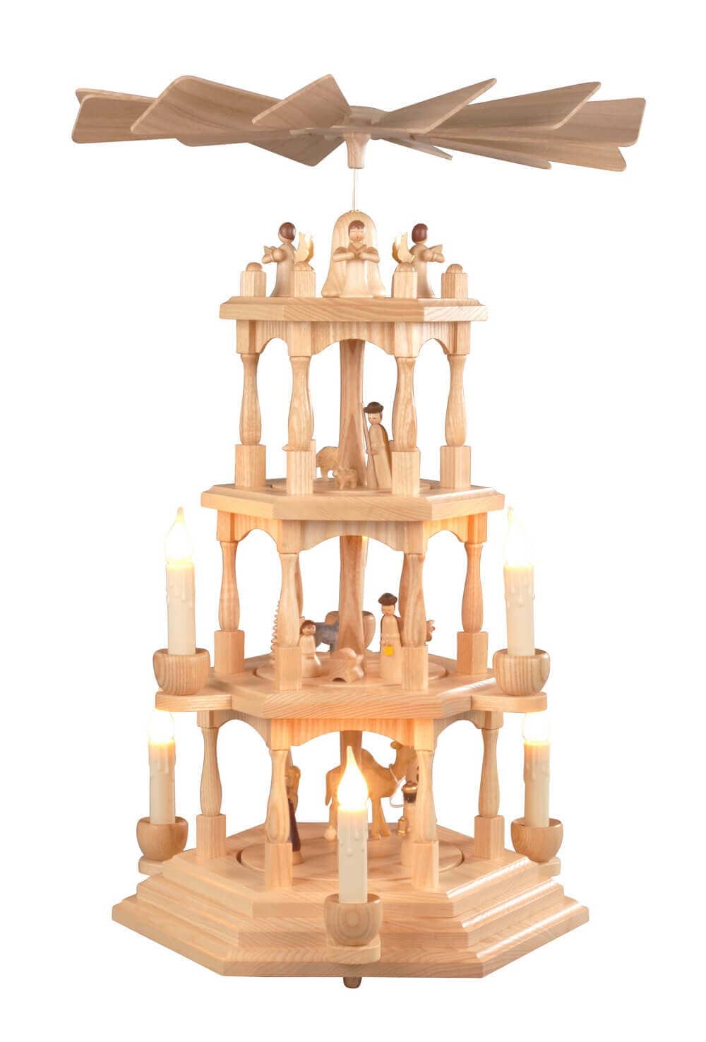 Christmas pyramid Holy Family, natural, 4-tier, 52 cm, electric by Albin Preißler_1