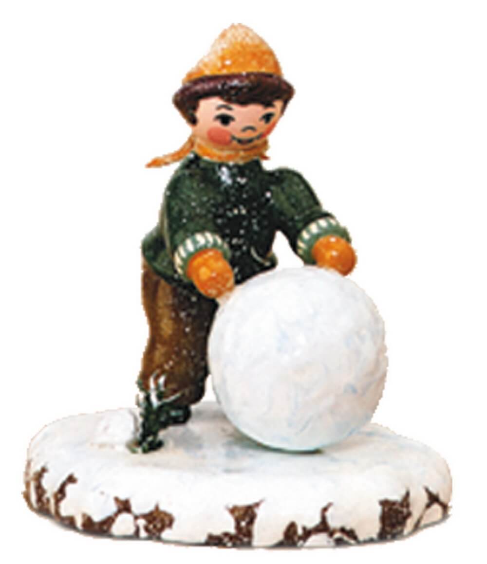 Miniature winter child boy with snow globe by Hubrig Volkskunst