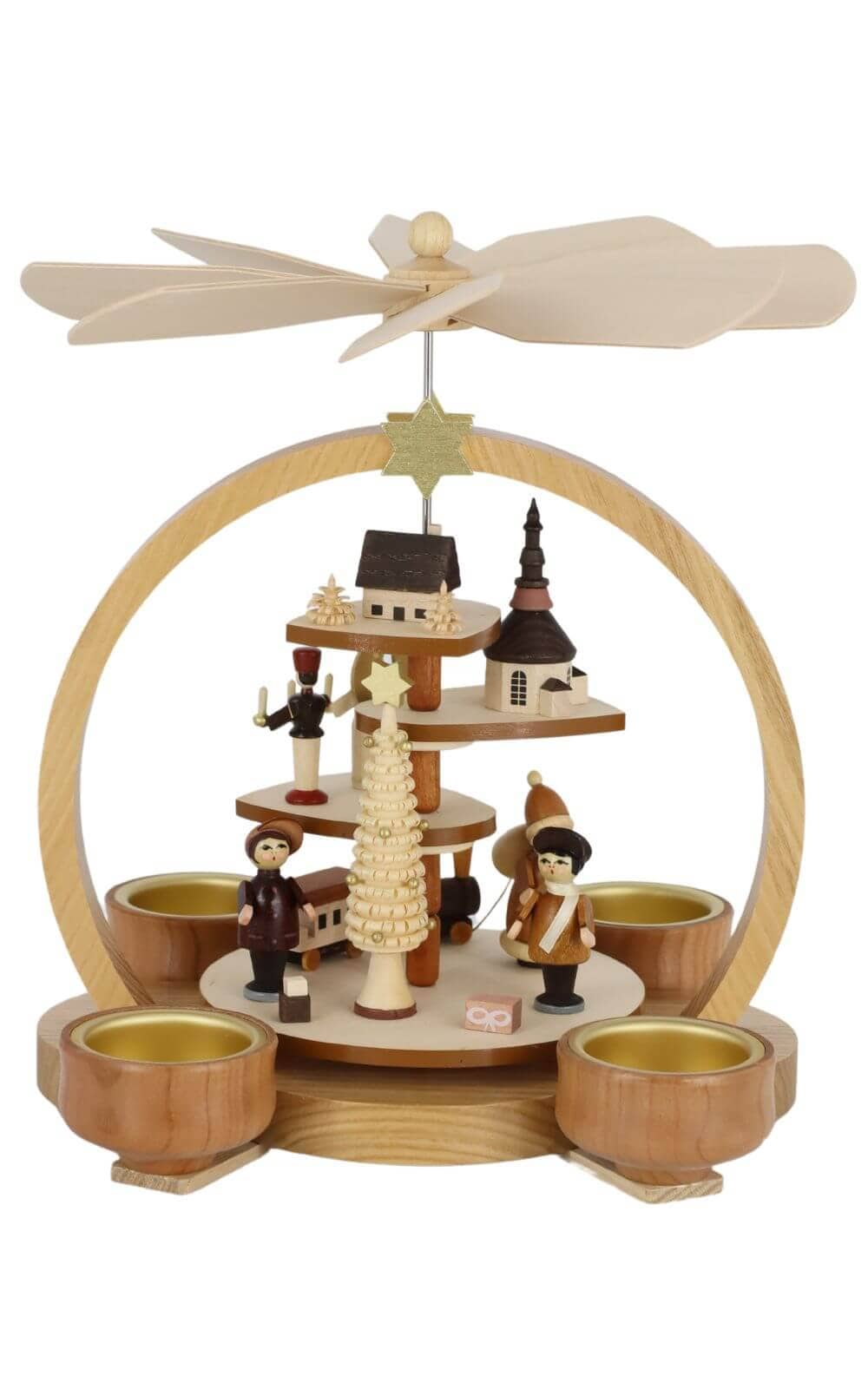 Christmas pyramid with Seiffen motif for tea lights, 22 cm, natural by Knuth Neuber_1