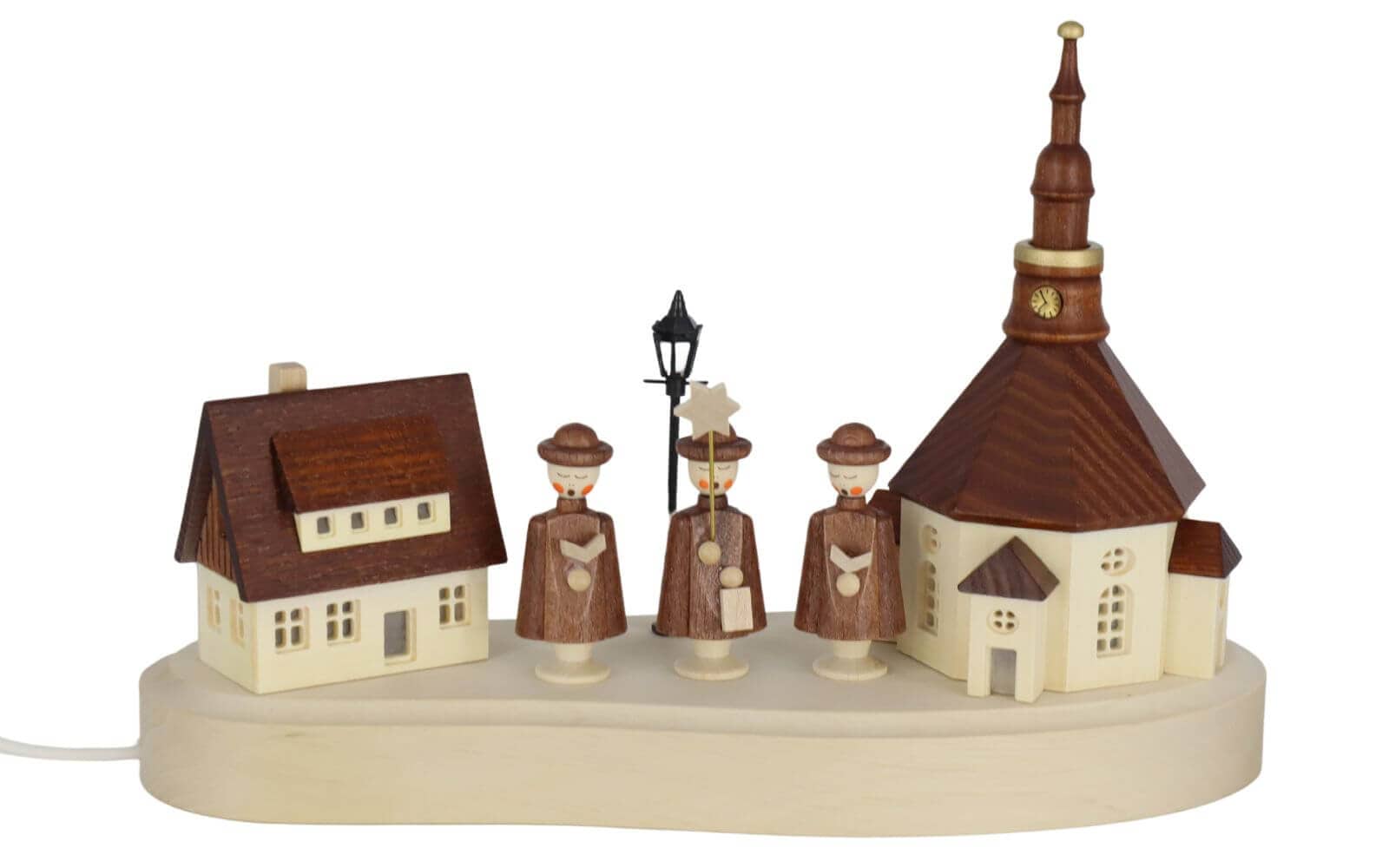 Pedestal with Seiffen village and currende, 20 cm, natural by SEIFFEN.COM_2