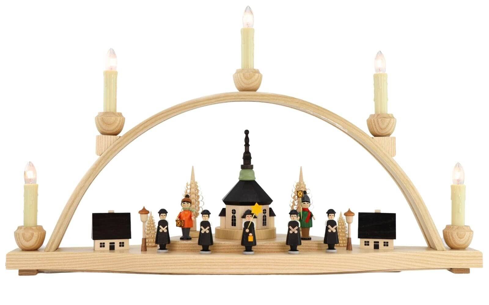Candle arch Seiffen church with lantern children, 52 cm by Knuth Neuber