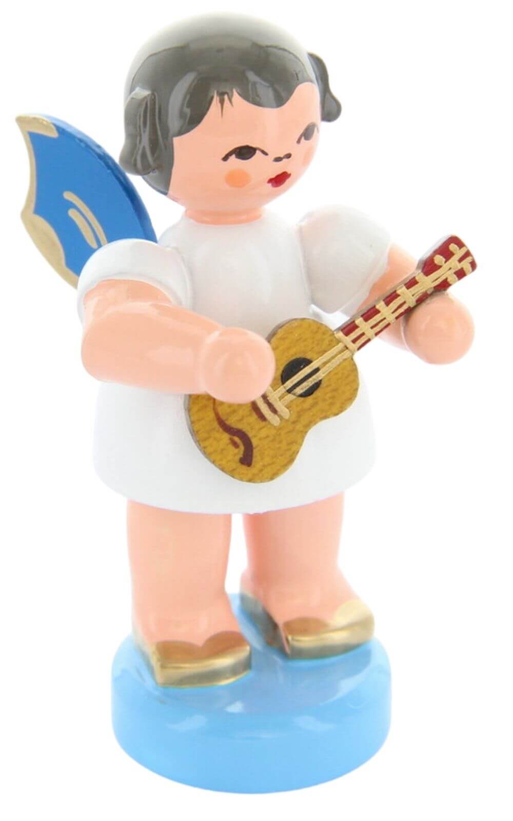 Christmas angel standing with ukulele and blue wings by Figurenland Uhlig GmbH