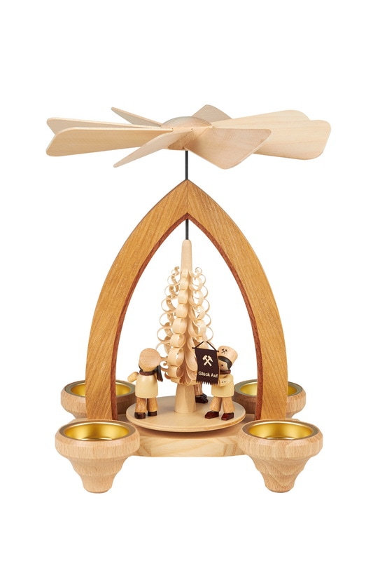 Christmas pyramid for tea lights with miners' procession, 26 cm by Heinz Lorenz