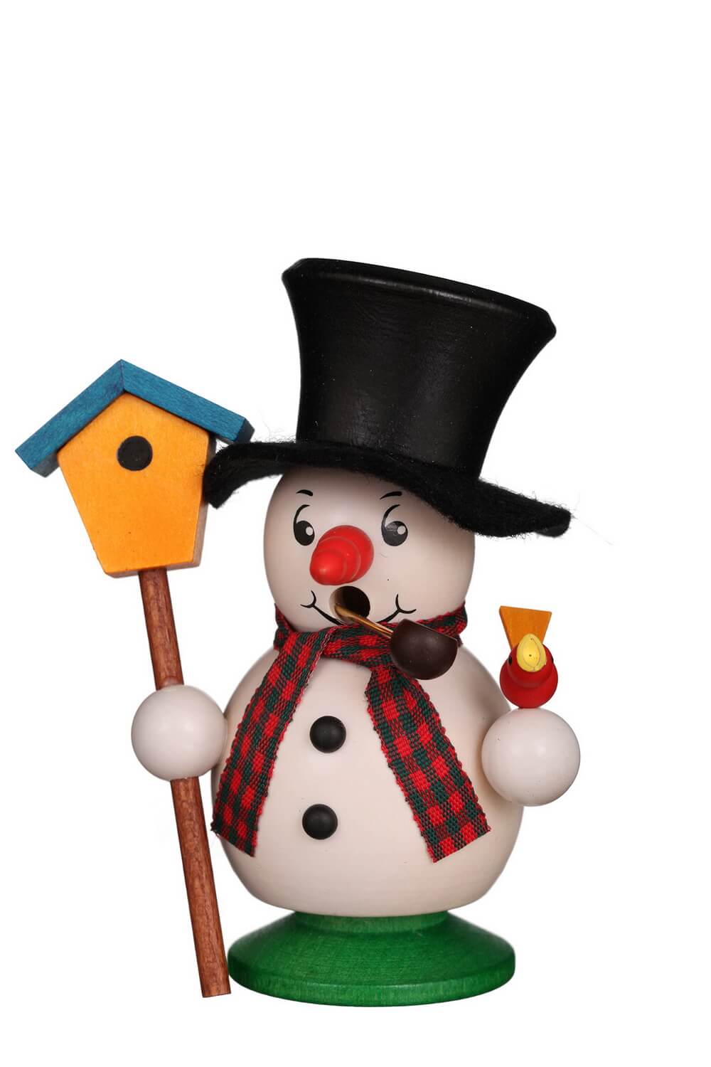 Smoking man snowman with birdhouse, 11 cm, colored by Christian Ulbricht