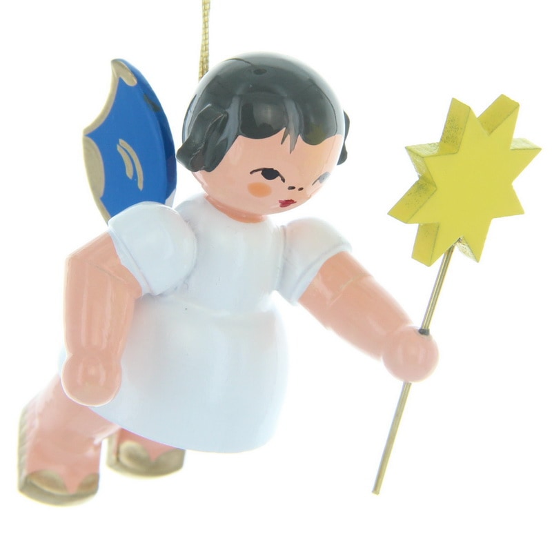 Hovering angel with star and blue wings by Figurenland Uhlig