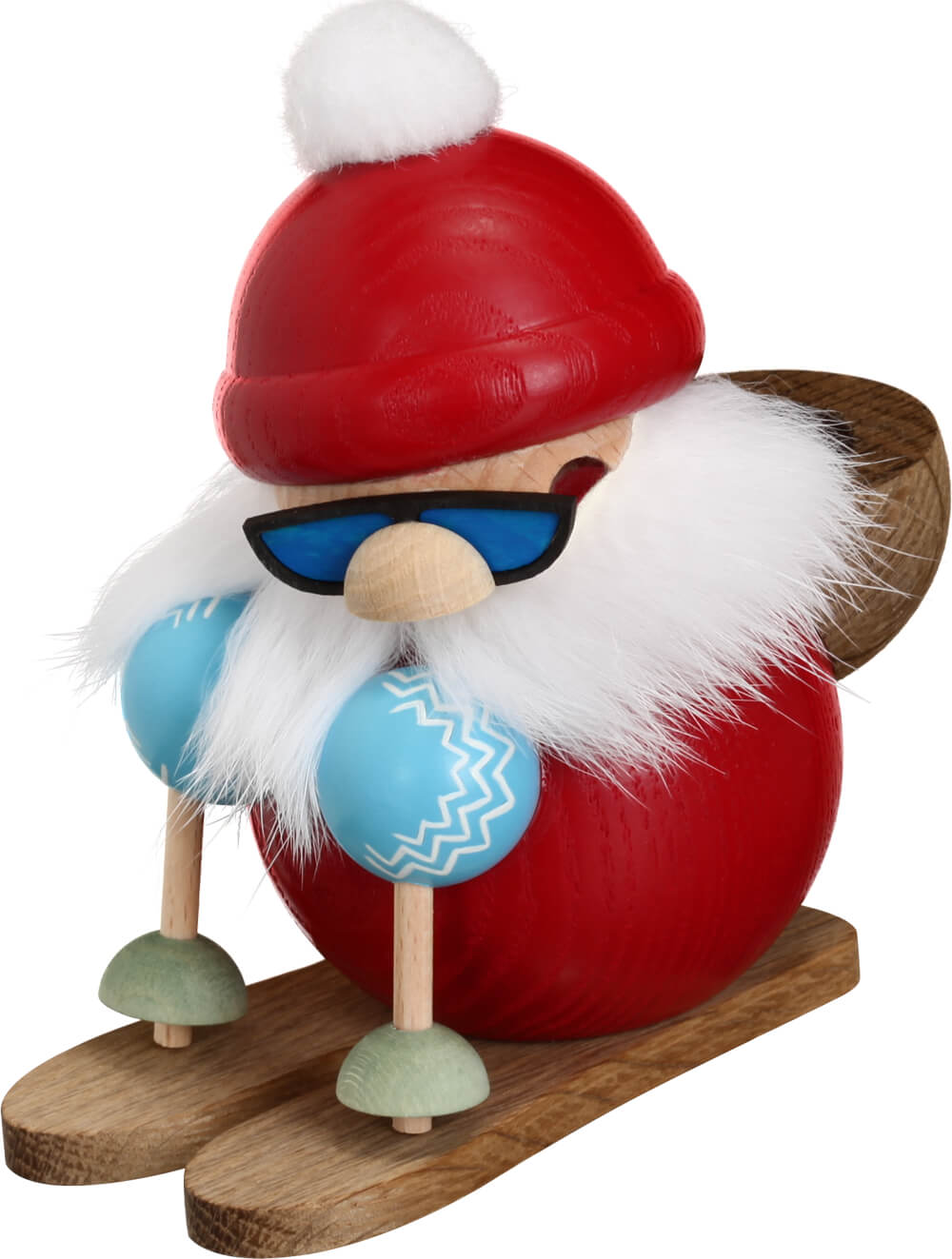 Smoking man - Smoking man Santa Claus on skis, 15 cm by Seiffener Volkskunst eG