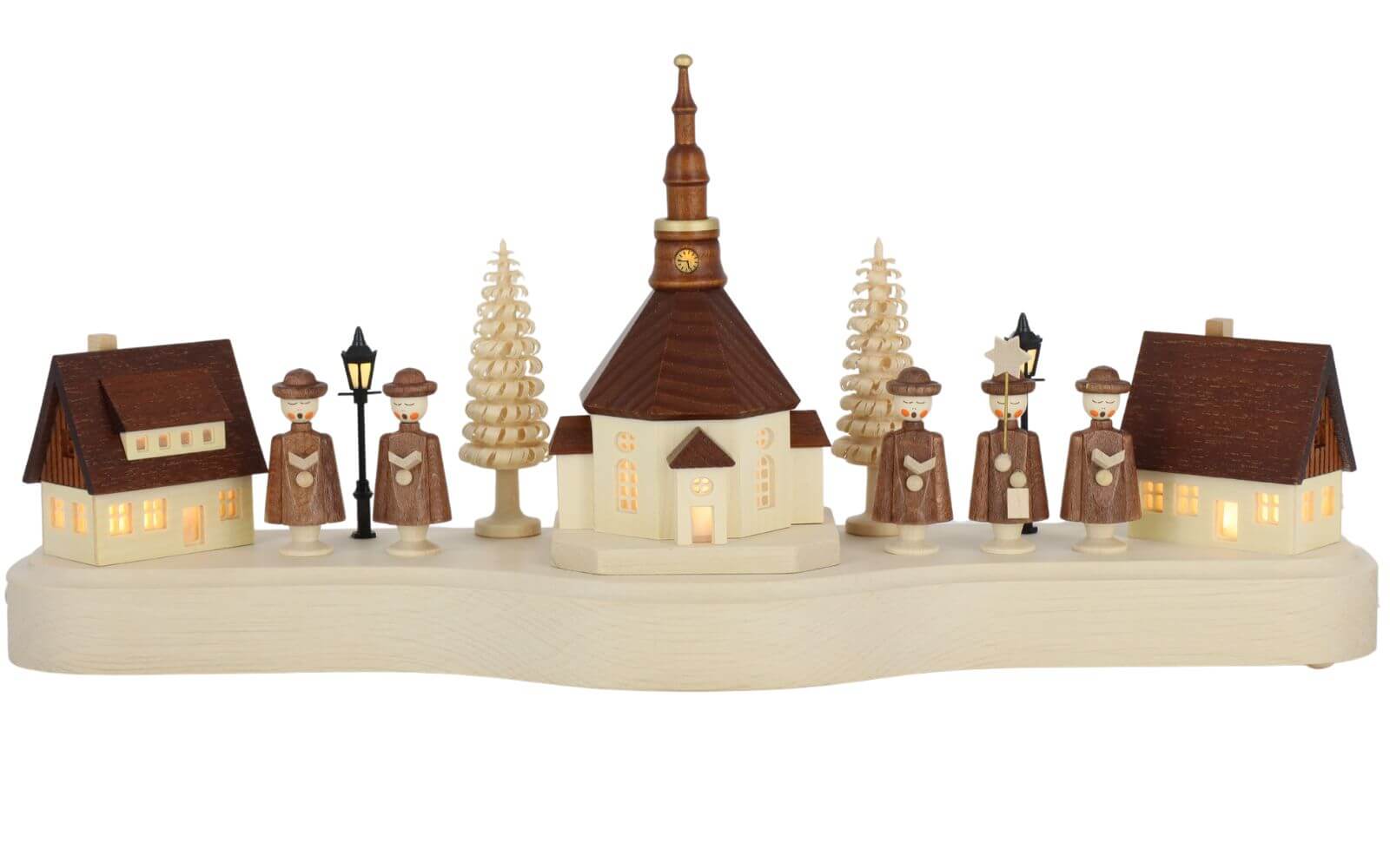 Pedestal Seiffen village and currende, illuminated, 36 cm by SEIFFEN.COM_1