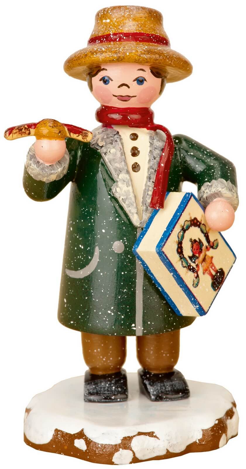 Miniature winter child Dad goes shopping by Hubrig Volkskunst