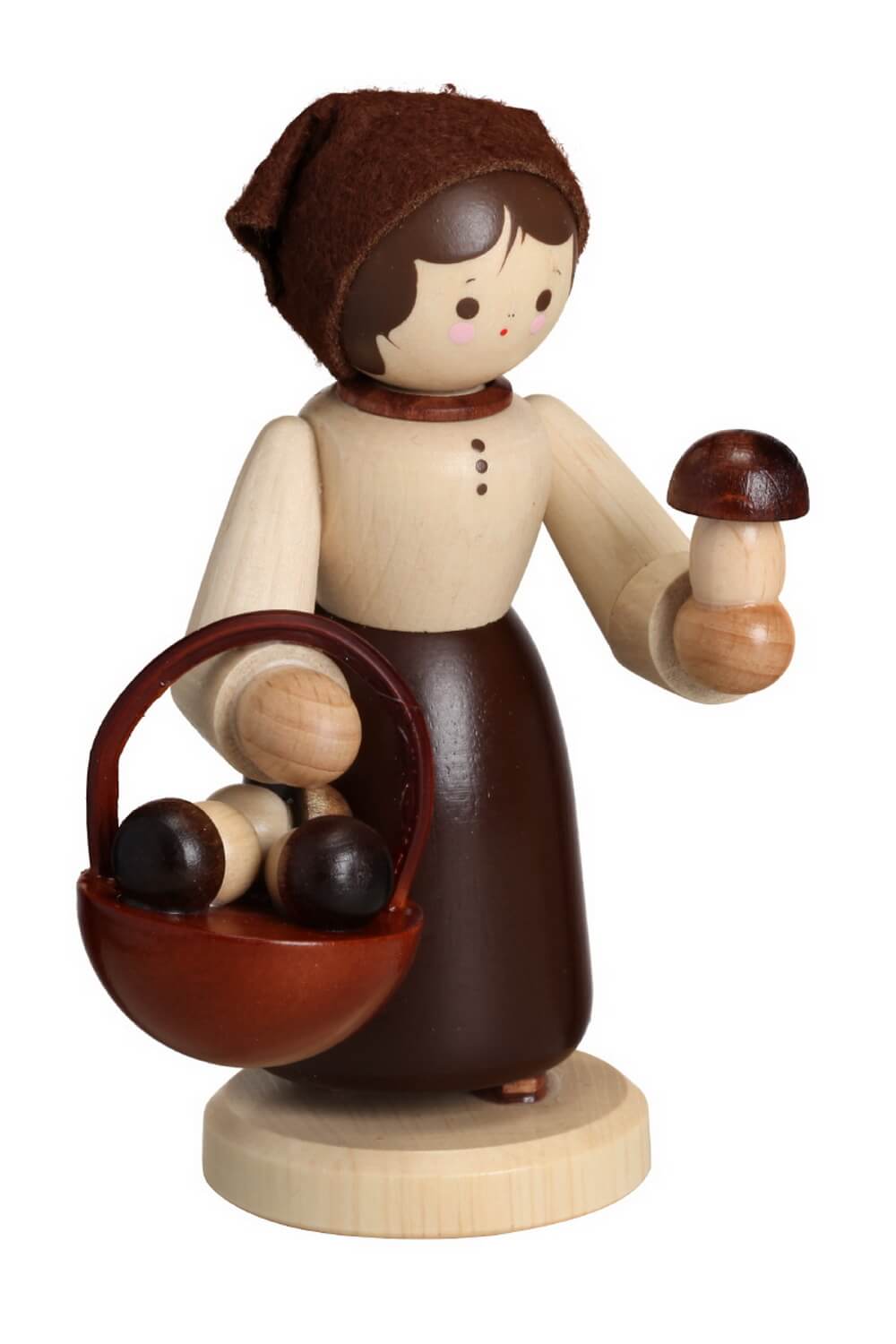 Mushroom woman with basket, 11 cm, natural by Romy Thiel