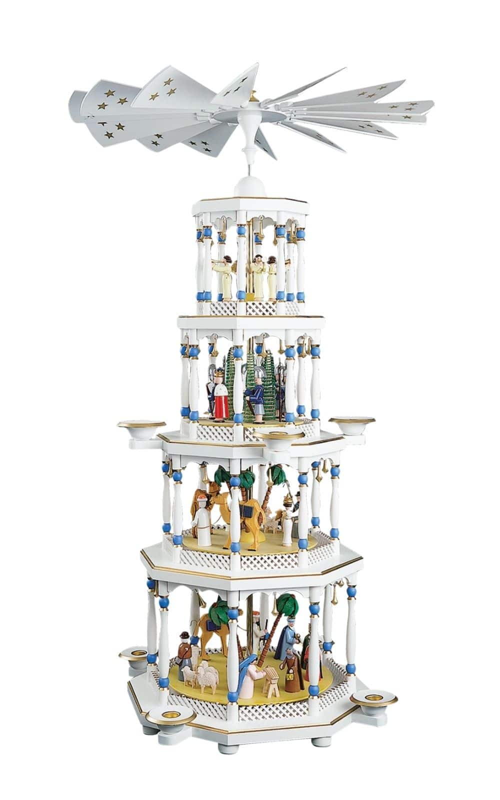 Christmas pyramid of the Nativity of Christ, 4-tiers, white by Richard Glässer