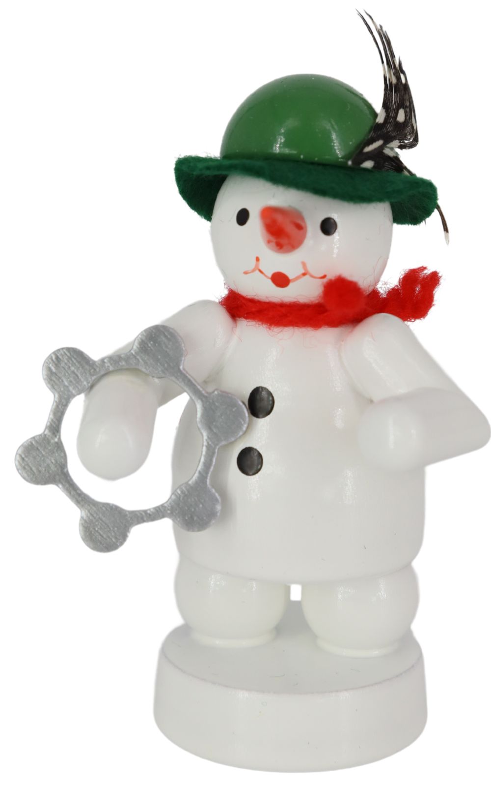 Miniature snowman musician with tambourine, colored, 8 cm by Ralf Zenker