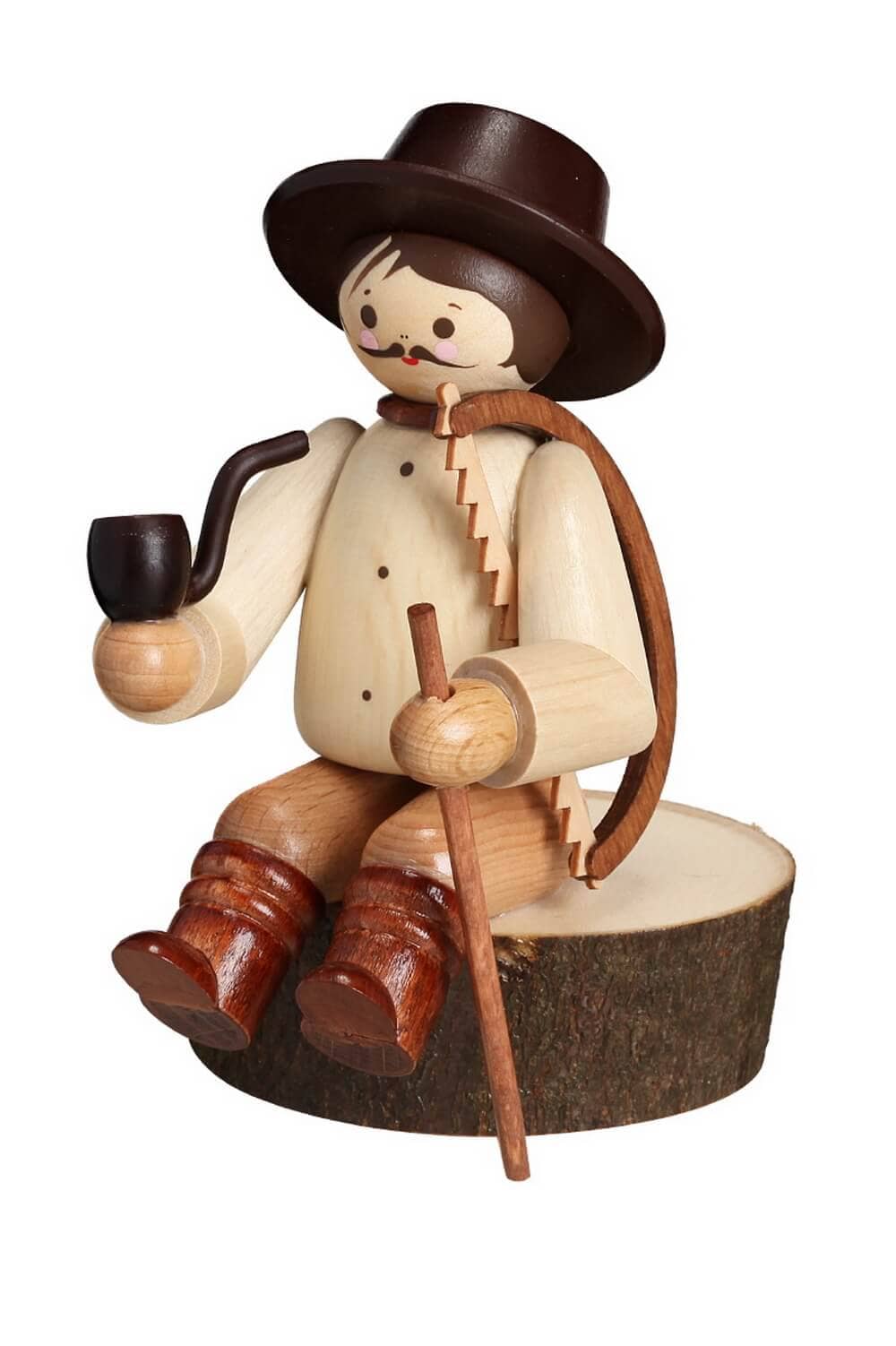 Woodman on trunk, 11 cm, natural by Romy Thiel