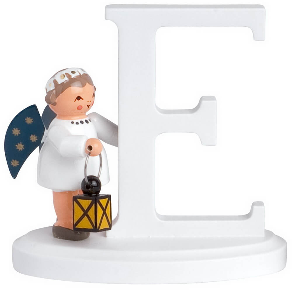 Miniature Christmas angel with the letter E, 7 cm, colored by KWO