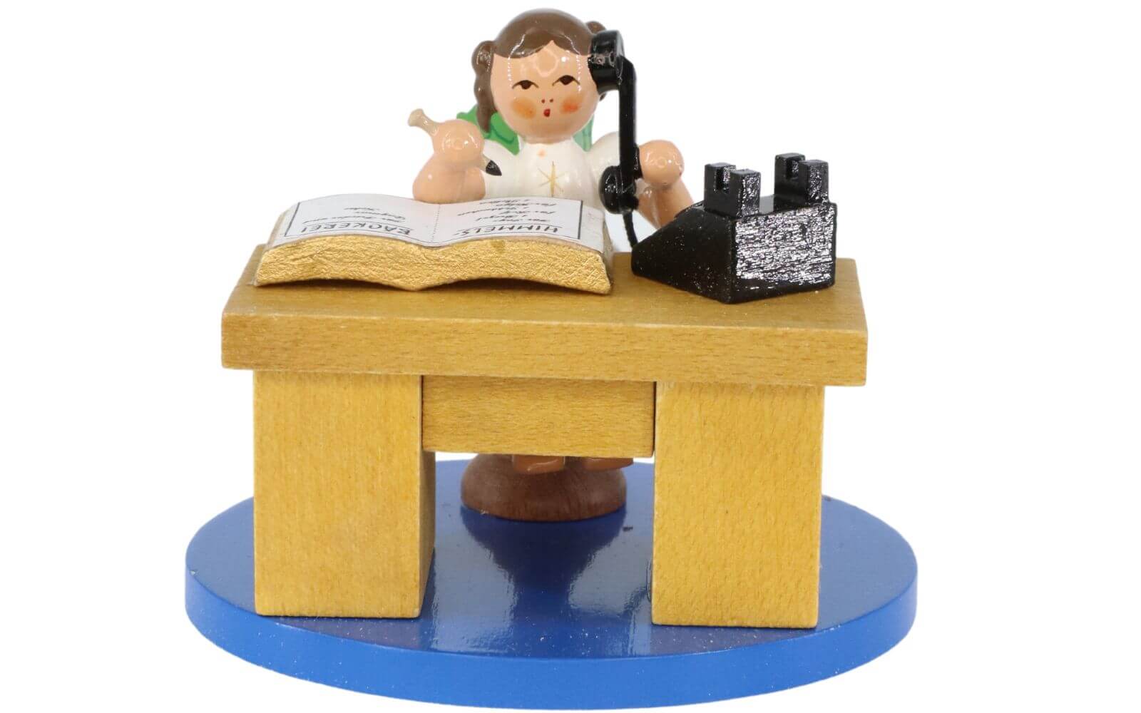 Miniature Christmas angel at a desk, 6 cm, colored by Richard Glässer_1