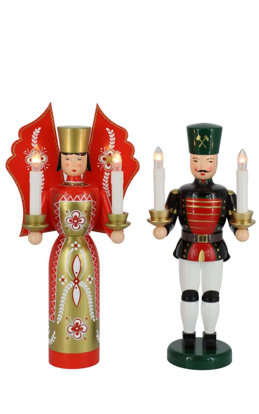 Angel and miner red - gold, 36 cm, electrically illuminated by Holzkunst Gahlenz_1
