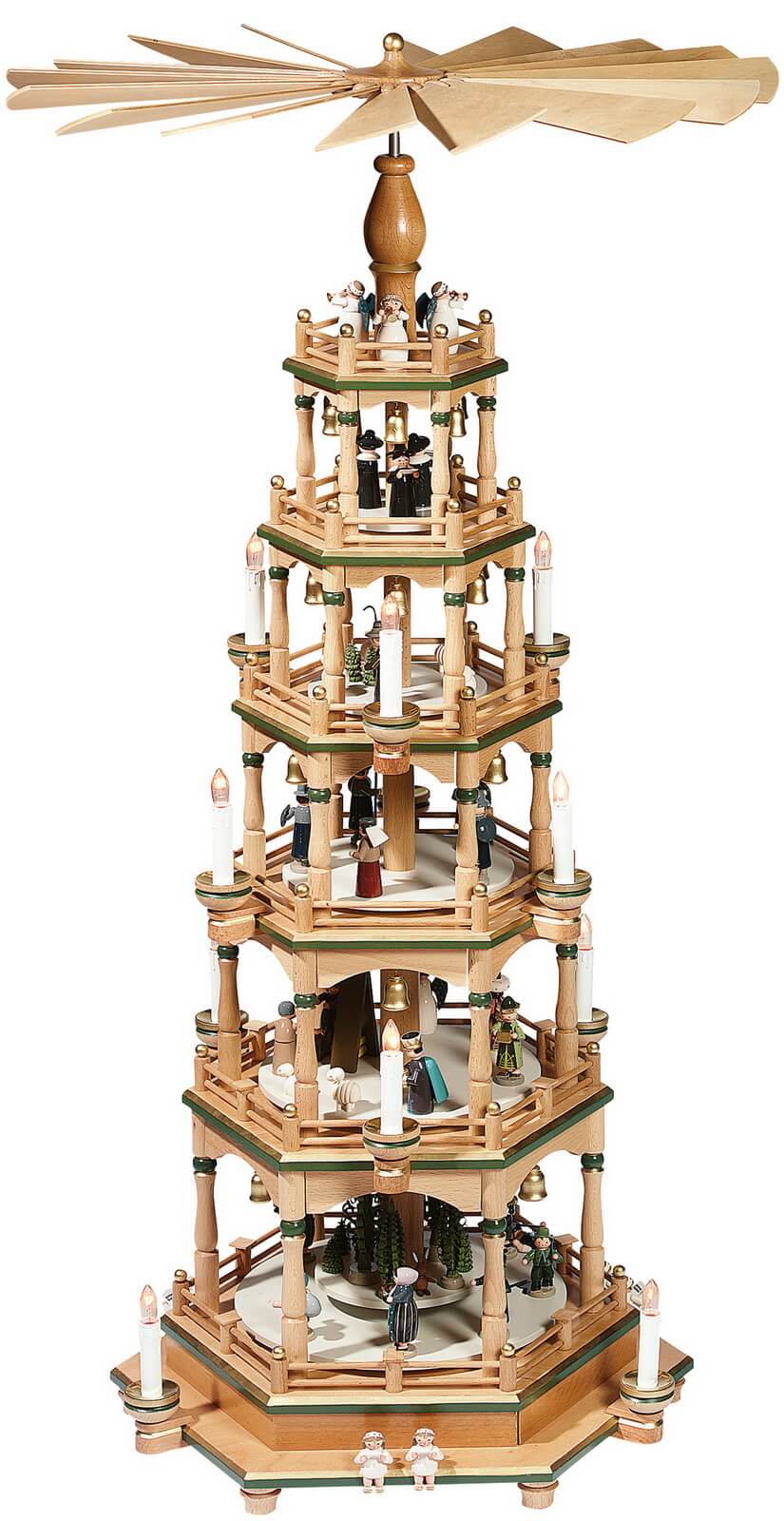 Pyramid Christmas story, 6-storey, natural - green, 106 cm by KWO