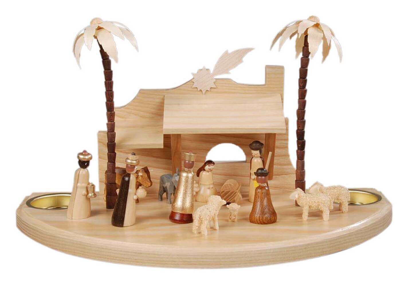 Candle holder for tea lights with nativity scene, 30 cm, natural by Albin Preißler