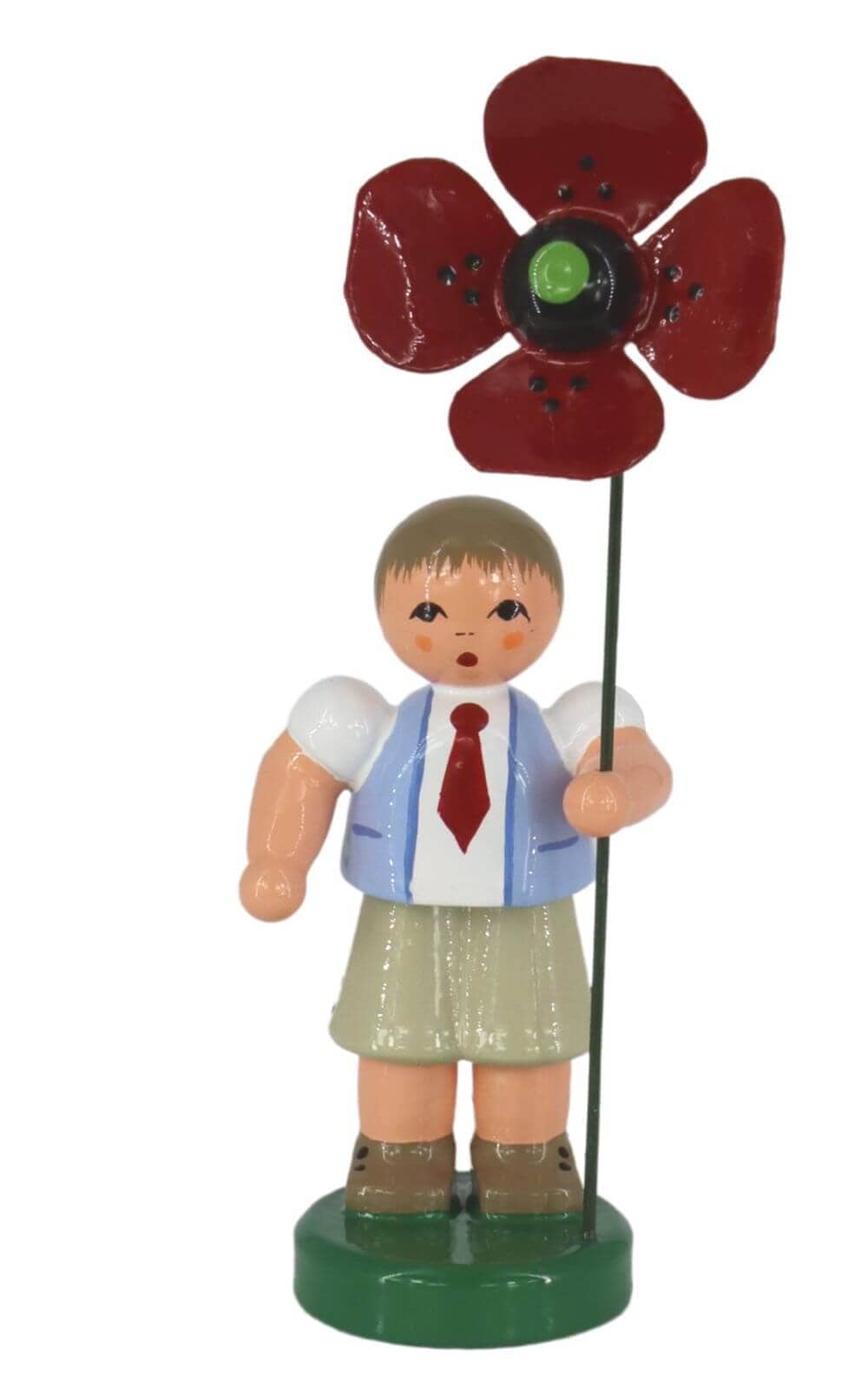 Flower boy Dominik with red flower, 9 cm by Figurenland Uhlig