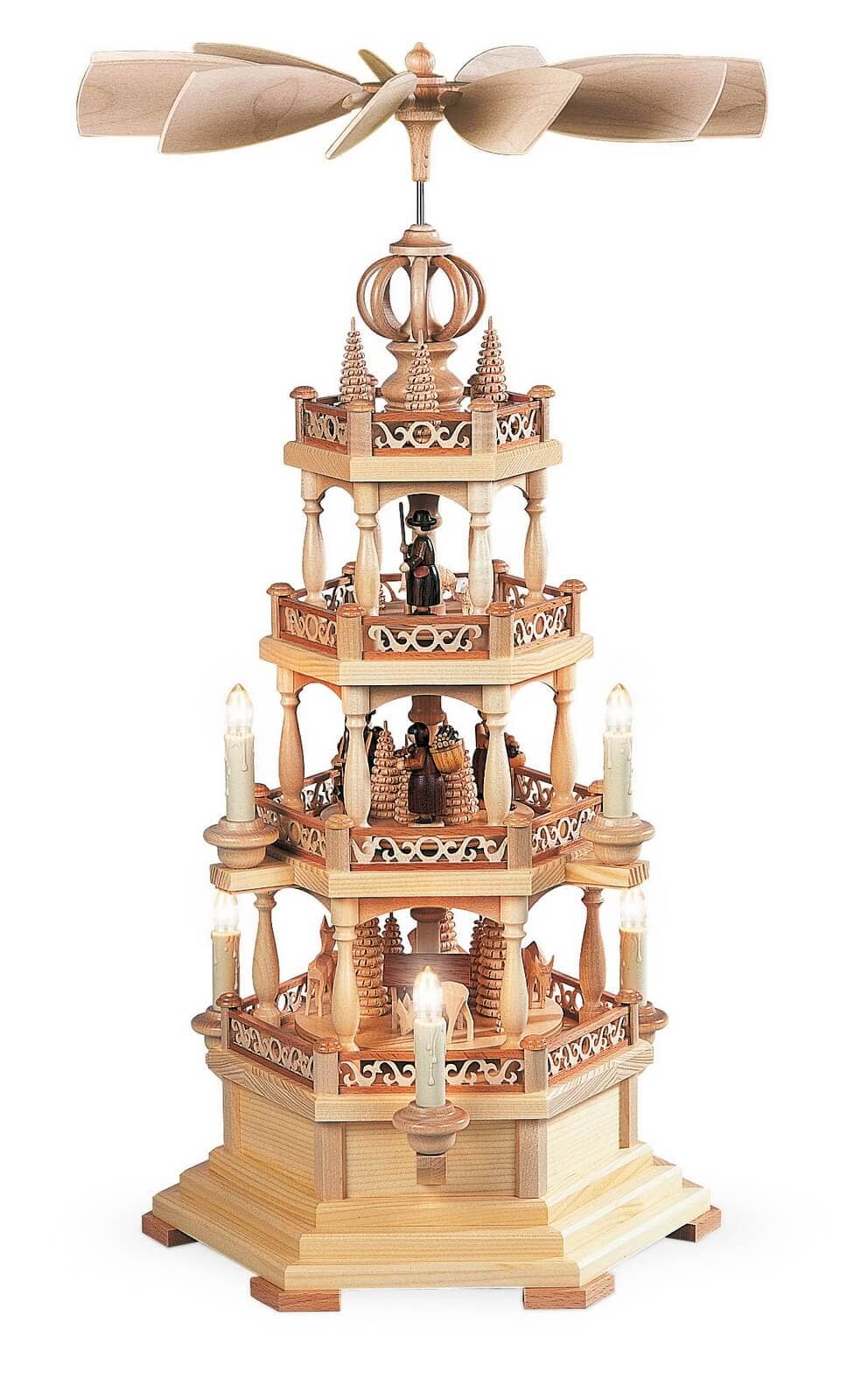 Christmas Pyramid with Forest Scene, 4-Tier, Electric, 230 V / 120 V, 24.8 in (63 cm) by Müller Kleinkunst