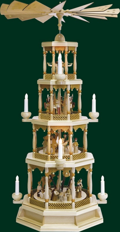 Christmas pyramid Nativity of Christ, 4-storey, natural, electric by Richard Glässer